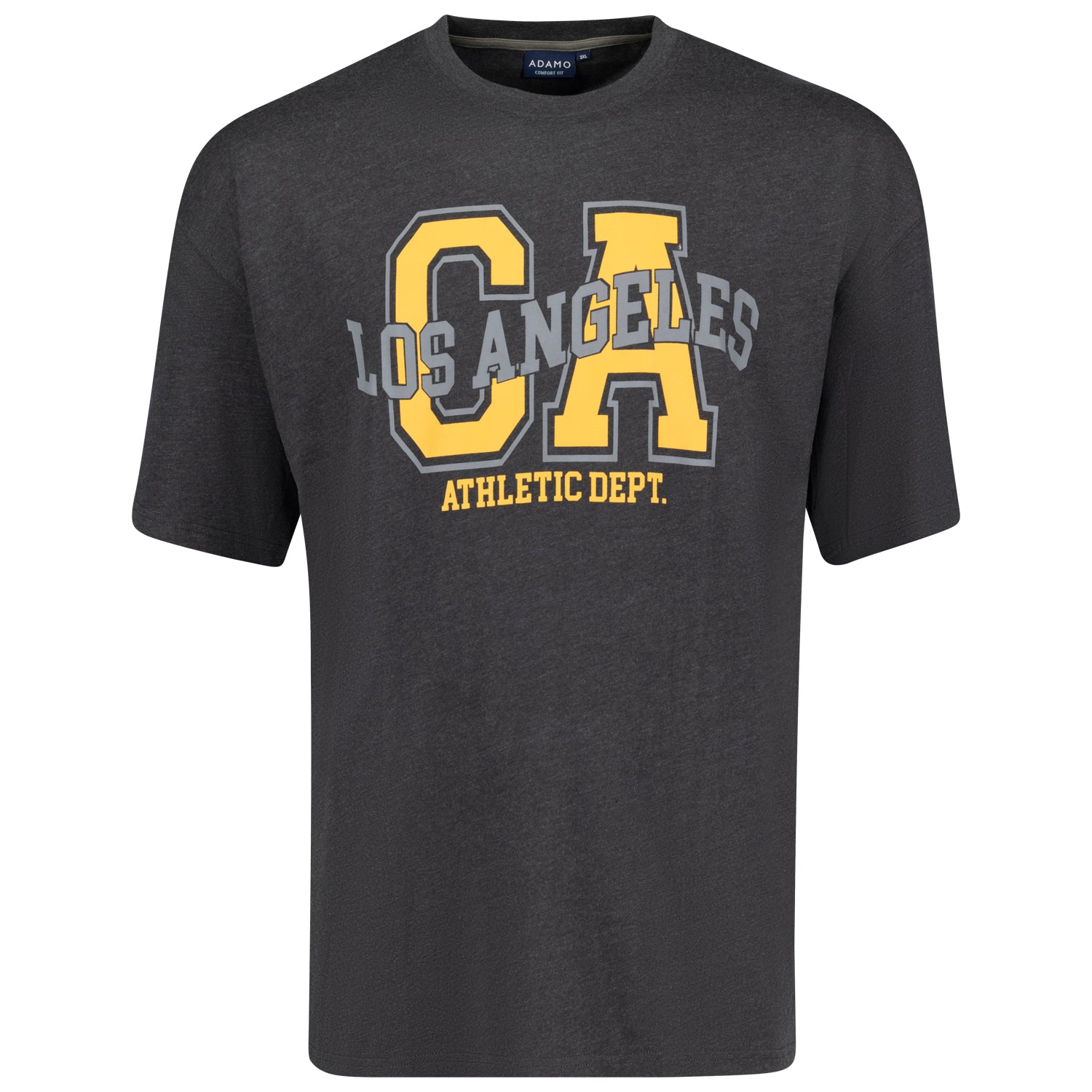 Vorderansicht ADAMO Übergrößen Herren T-Shirt COMFORT FIT mit Print, anthrameliert, kurzarm, 2XL-14XL.