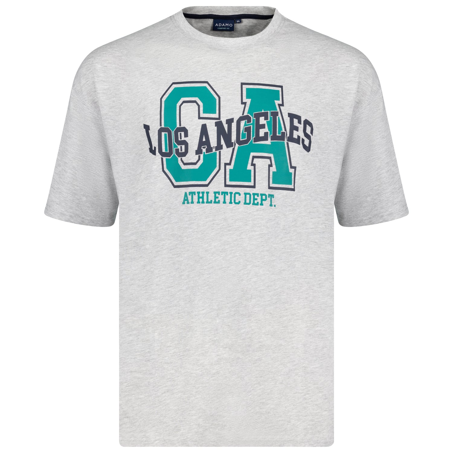 Vorderansicht ADAMO Übergrößen Herren T-Shirt COMFORT FIT mit Print, graumeliert, kurzarm, 2XL-14XL.