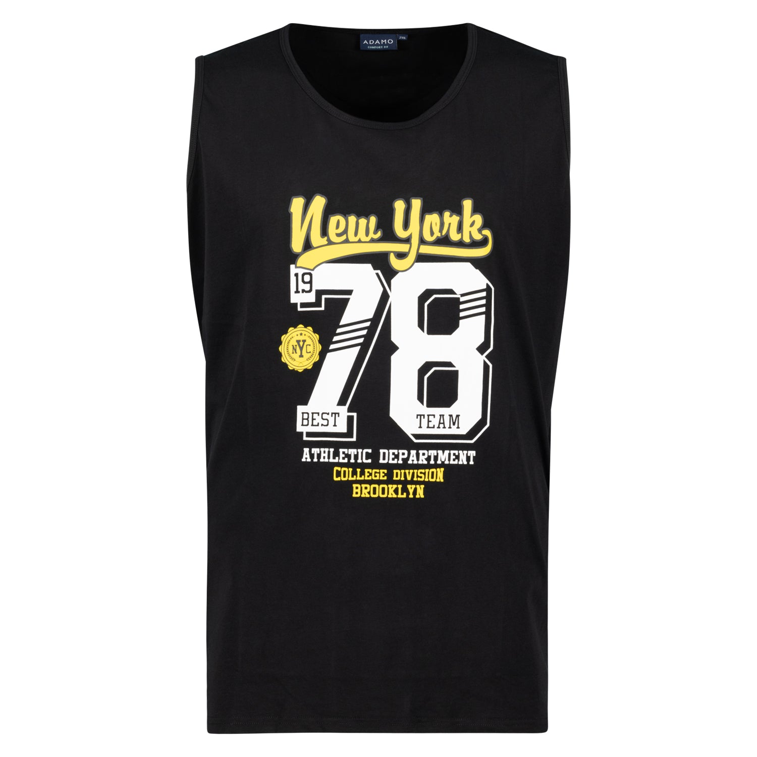 Vorderansicht ADAMO Übergrößen Herren Tank Top COMFORT FIT mit Print, schwarz, 2XL-12XL.