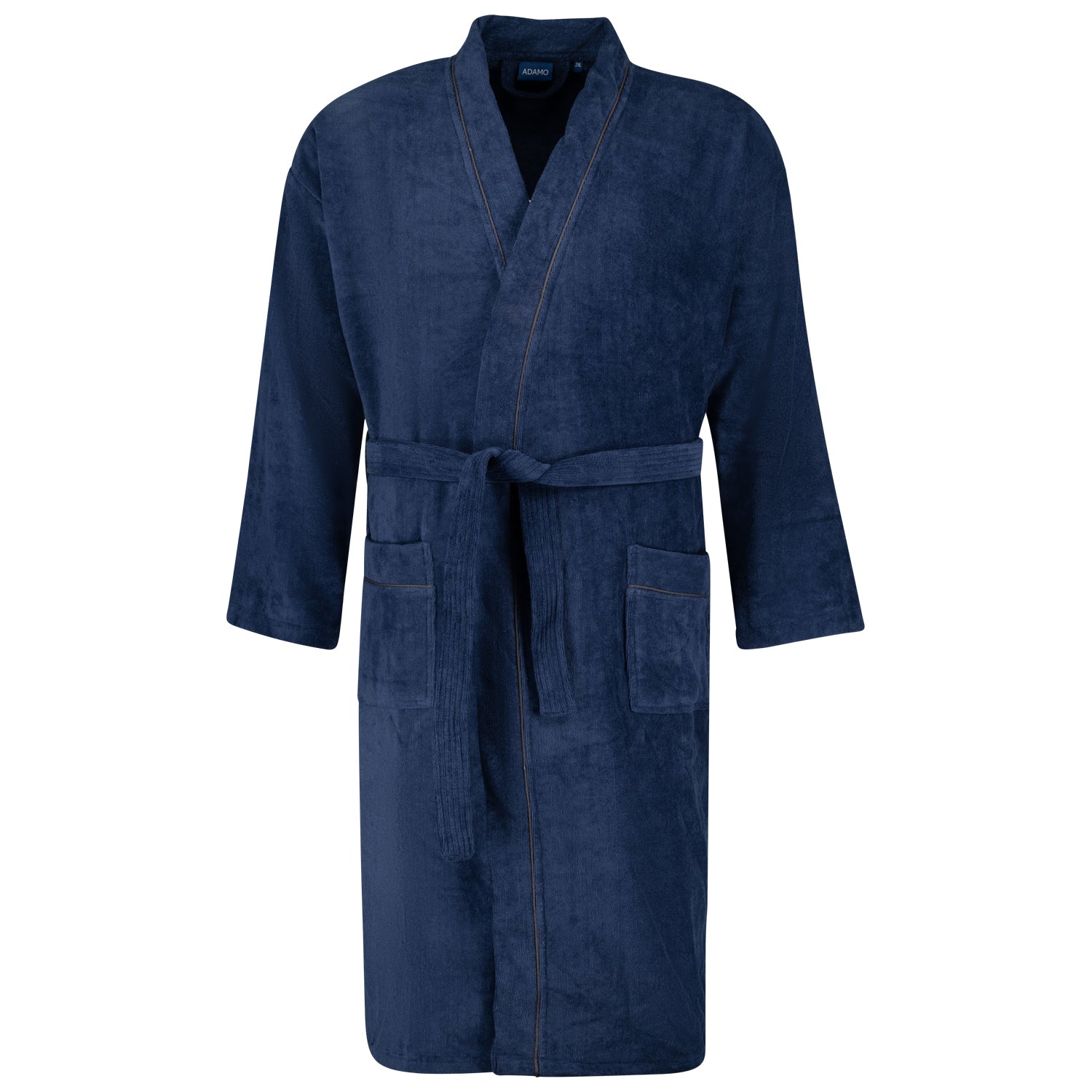 Vorderansicht ADAMO Velours Bademantel in Navy für Herren in Übergrößen bis 12XL.