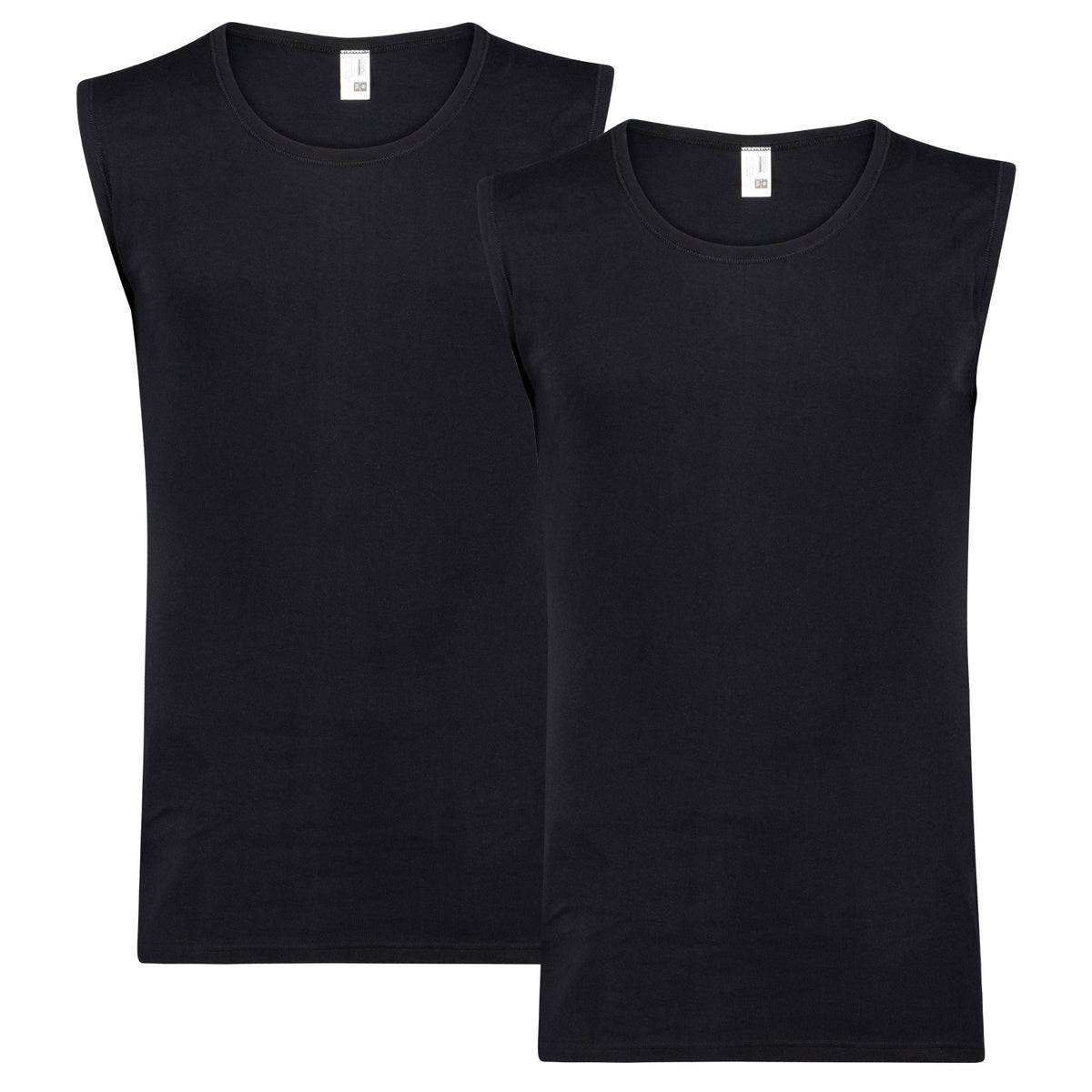 Vorderansicht ADAMO Herren-Feinripp Cityshirt schwarz 2er-Pack.