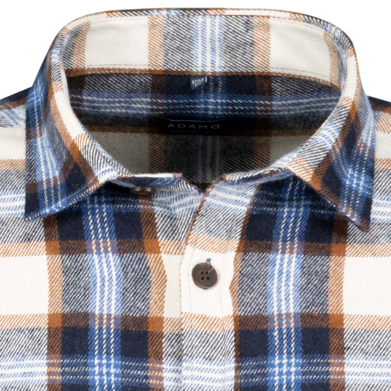 Detailansicht ADAMO Herren Flanellhemd kariert Übergrößen COMFORT FIT in Navy, langarm, 3XL-10XL.