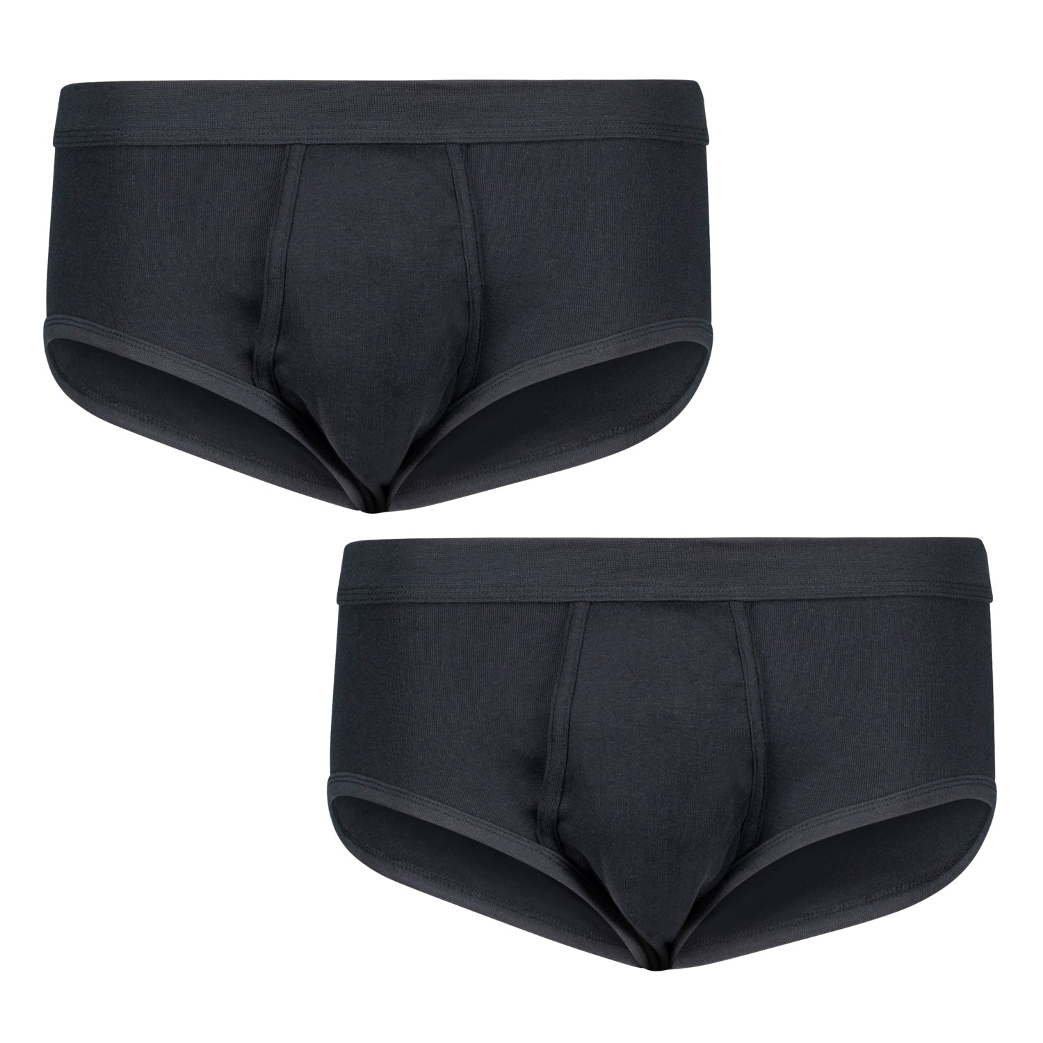 Vorderansicht ADAMO Herren-Feinripp-Slip schwarz mit Eingriff.