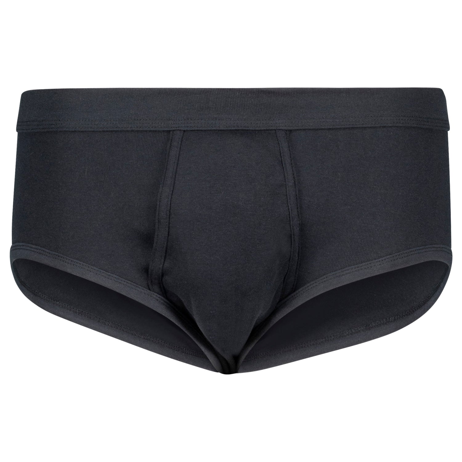 Vorderansicht Herren-Feinripp-Slip schwarz mit Eingriff, ADAMO.