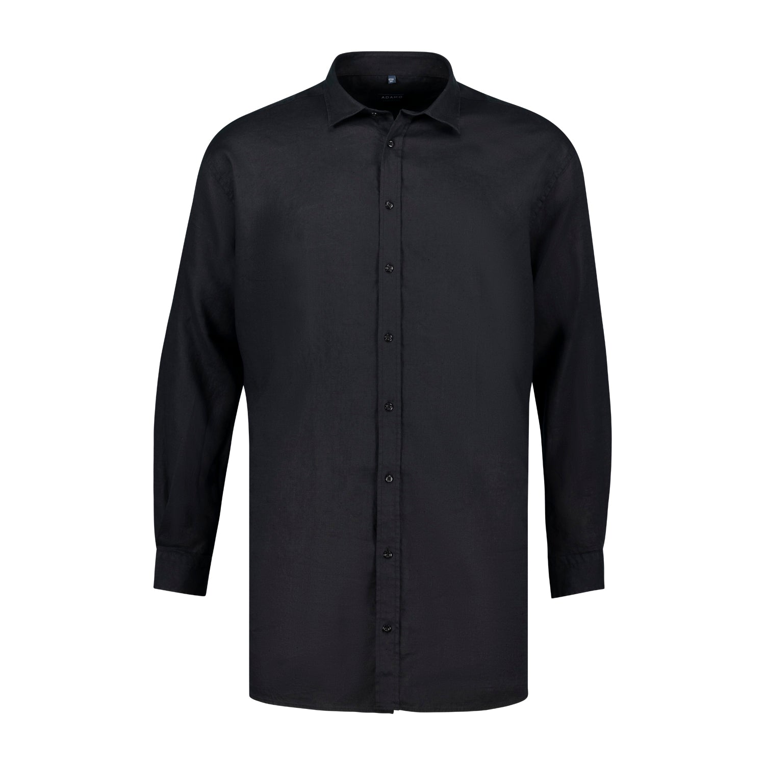 Vorderansicht ADAMO Übergrößen Herren Leinenhemd COMFORT FIT, schwarz, langarm, 3XL-10XL.
