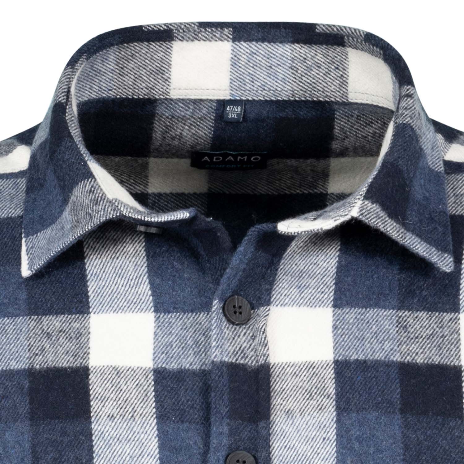 Detailansicht ADAMO Herren Flanellhemd kariert Übergrößen COMFORT FIT in Navy, langarm, 3XL-10XL.