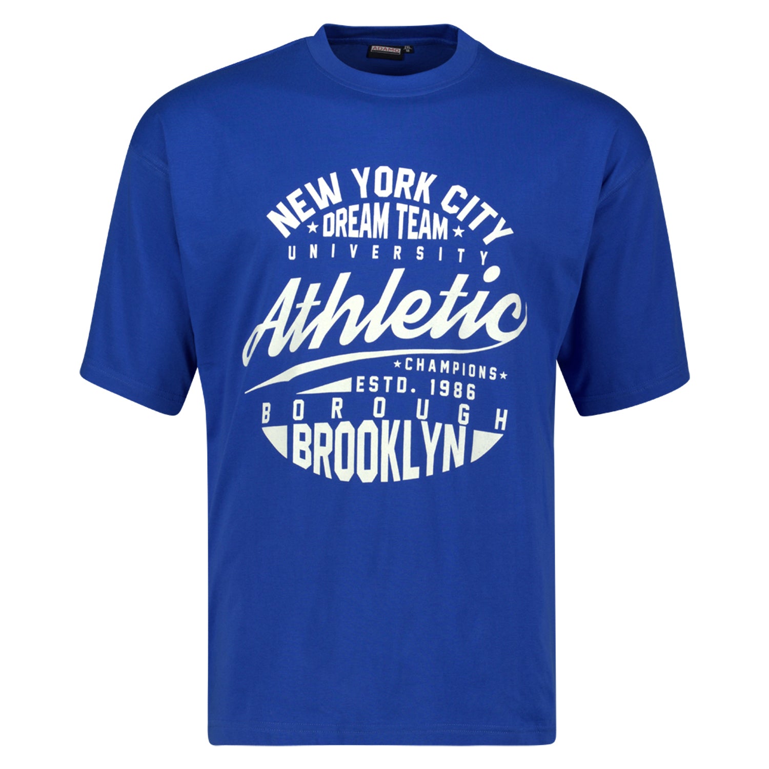 Vorderansicht ADAMO Übergrößen Herren T-Shirt COMFORT FIT mit Print, royalblau, kurzarm, 2XL-12XL.