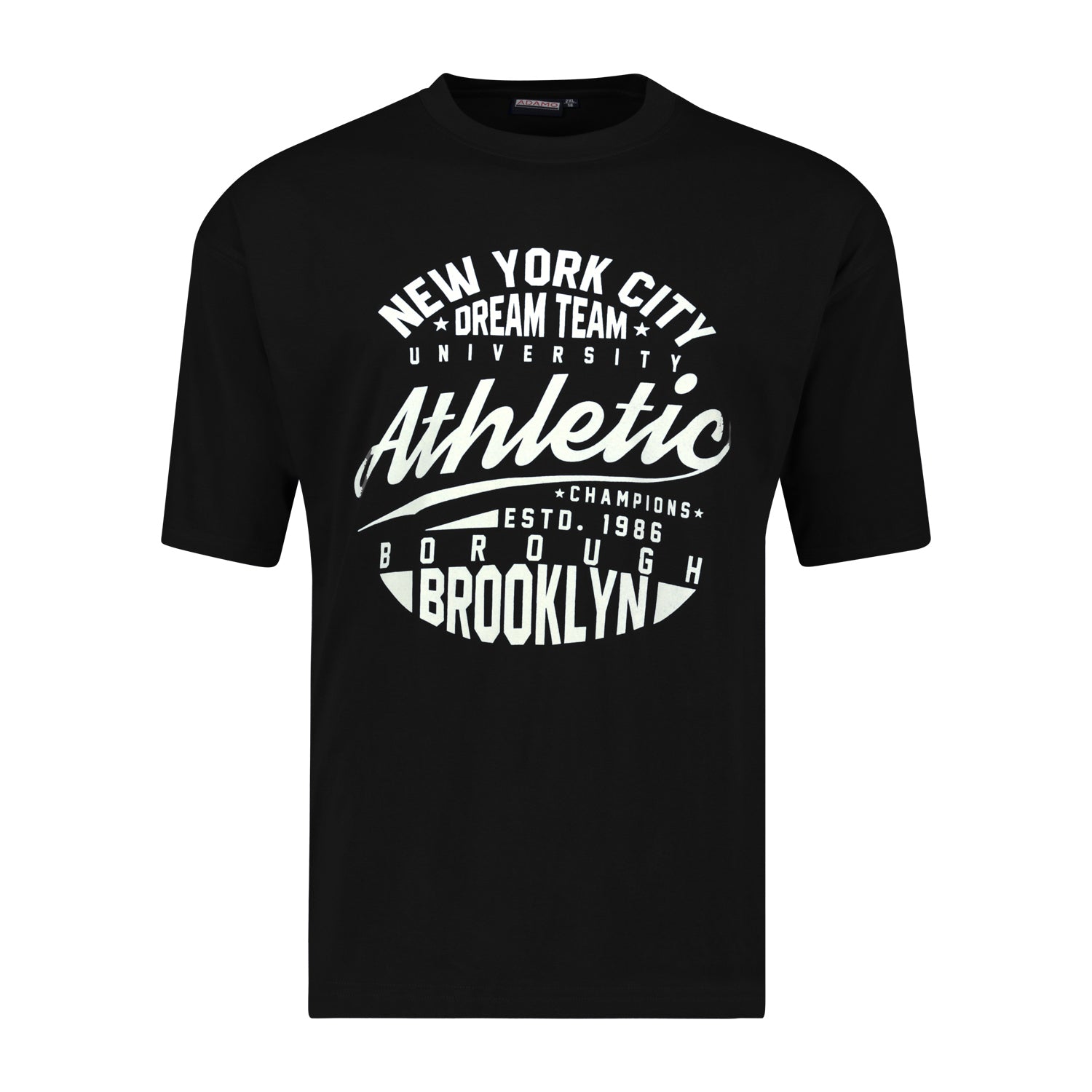 Vorderansicht ADAMO Übergrößen Herren T-Shirt COMFORT FIT mit Print, schwarz, kurzarm, 2XL-12XL.