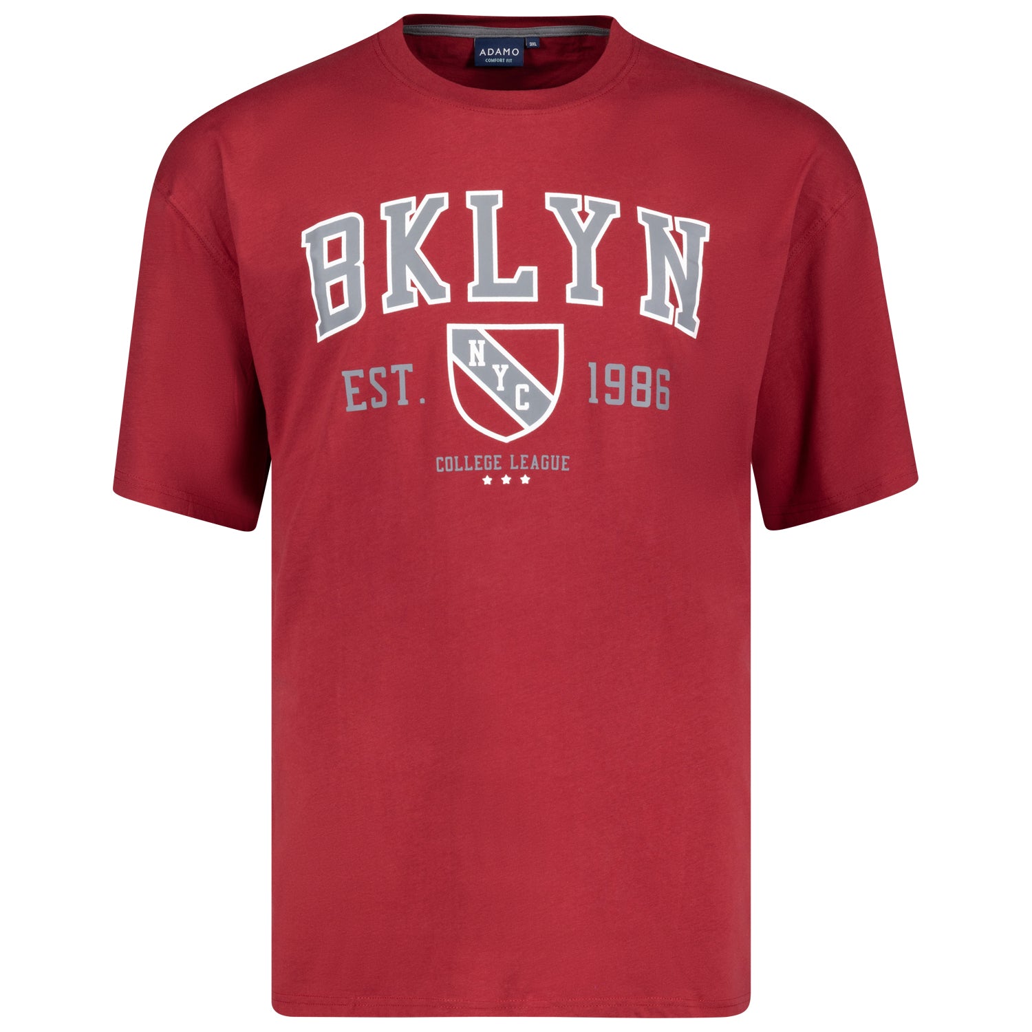 Vorderansicht ADAMO Herren T-Shirt mit Print in Weinrot, COMFORT FIT, Übergrößen 2XL-14XL.