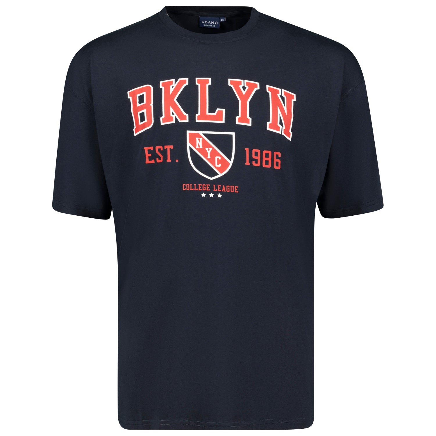 Vorderansicht ADAMO Herren T-Shirt mit Print in Navy, COMFORT FIT, Übergrößen 2XL-14XL.