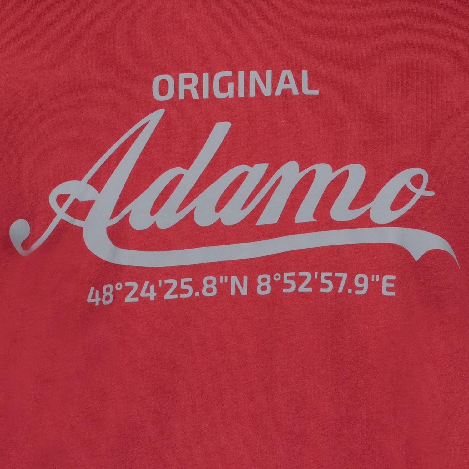 Detailansicht ADAMO Herren T-Shirt in Weinrot mit großem Print. 