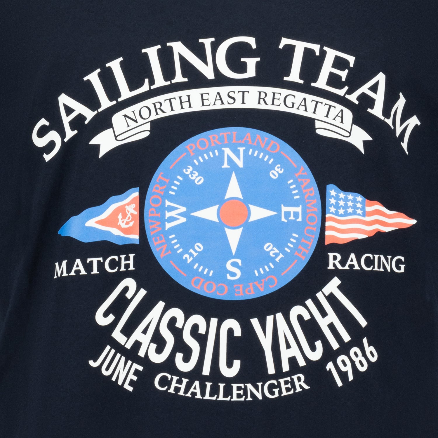 Detailansicht ADAMO Herren T-Shirt COMFORT FIT mit V-Ausschnitt in Navy mit großem Print. 