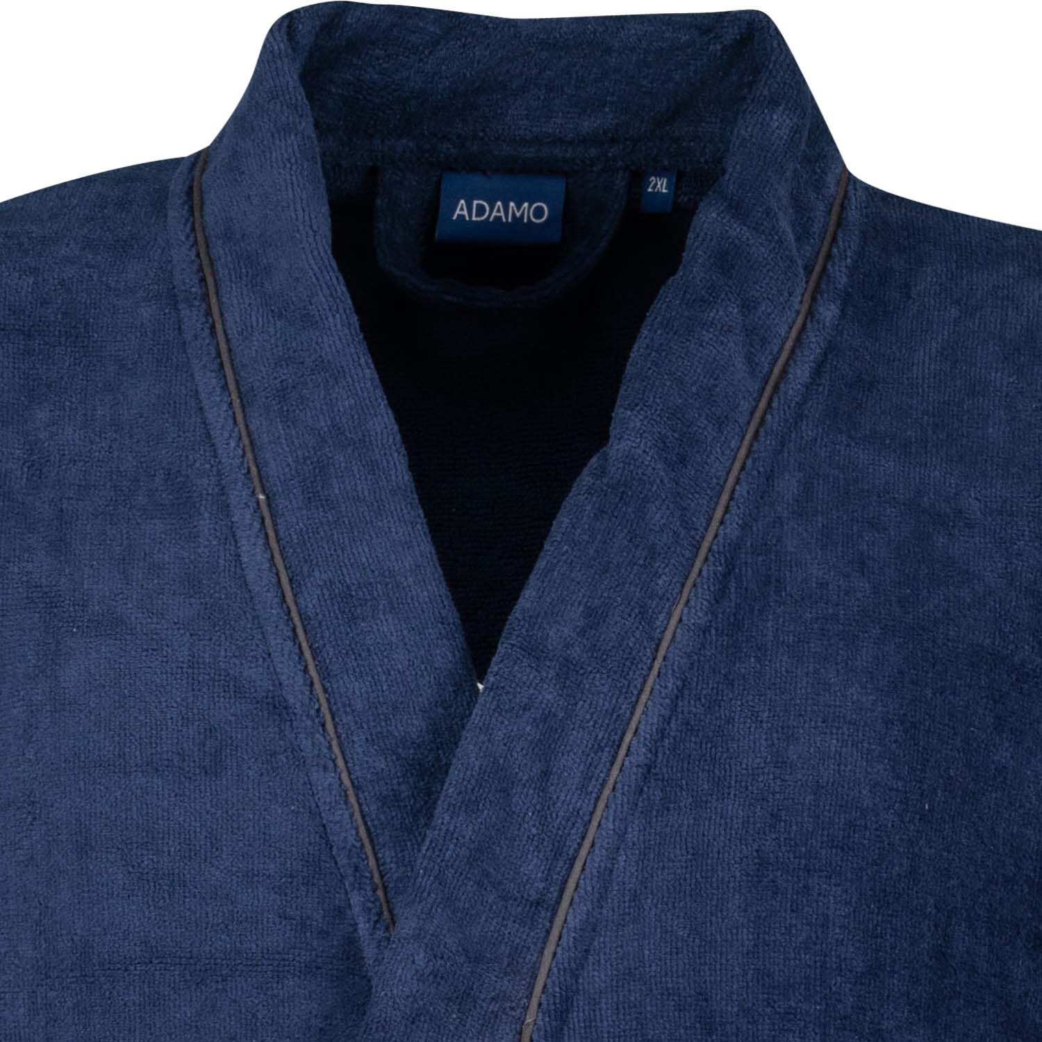 Detailansicht ADAMO Velours Bademantel in Navy für Herren in Übergrößen bis 12XL.