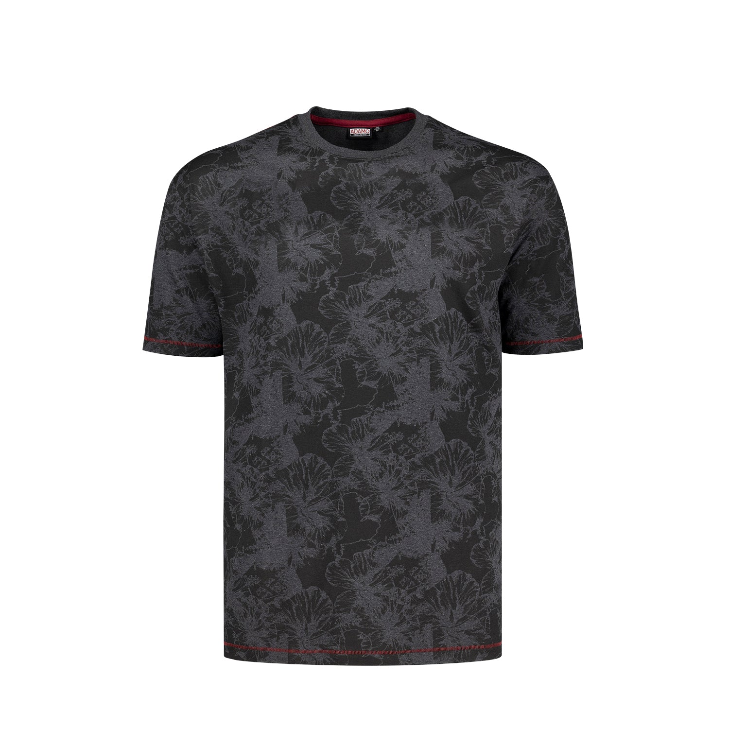 Vorderansicht ADAMO Rundhals T-Shirt All-Over-Print Anthrameliert, Übergrößen bis 10XL.
