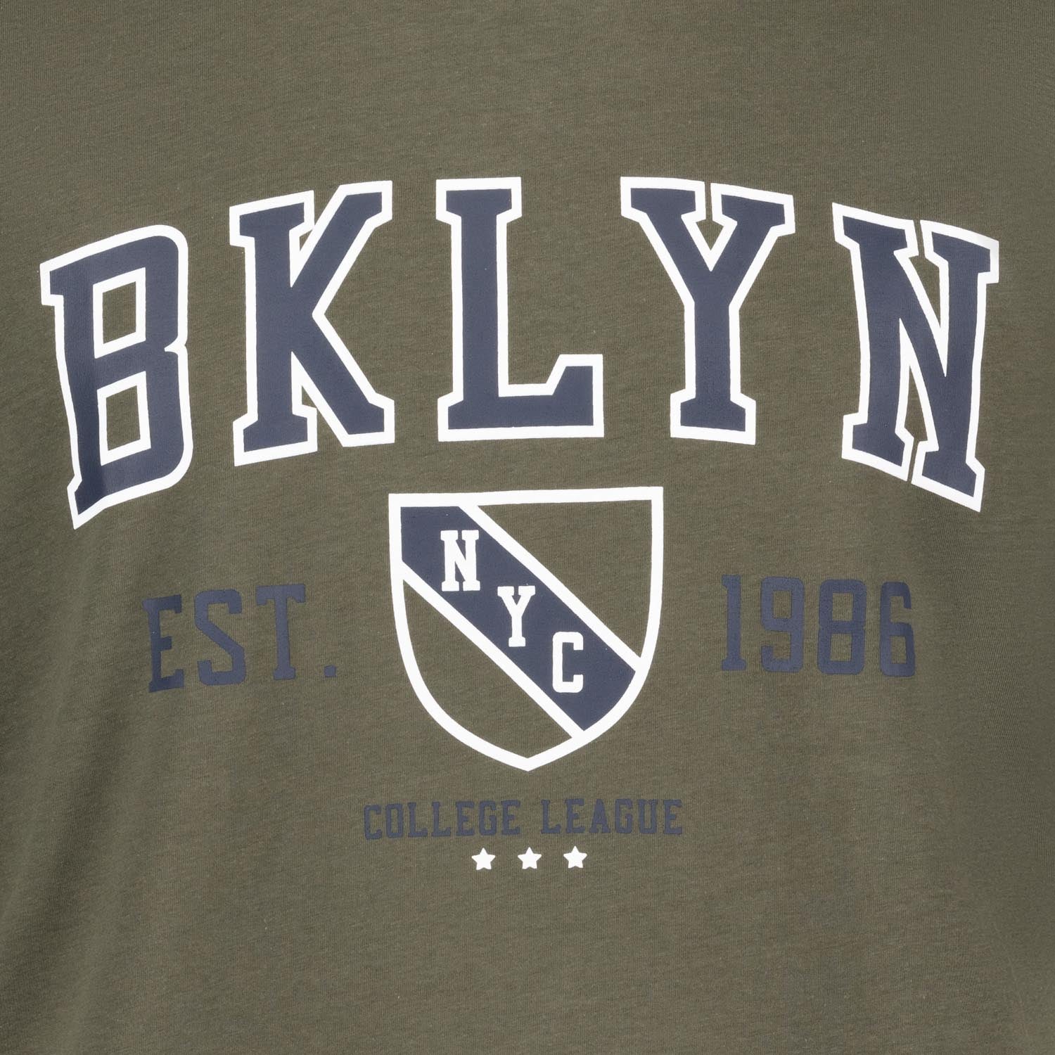 Detailansicht ADAMO Herren T-Shirt in Oliv mit großem Print. 