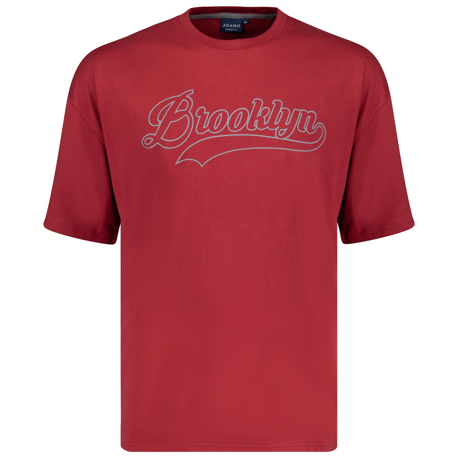 Vorderansicht ADAMO Herren T-Shirt mit Print in Weinrot, COMFORT FIT, Übergrößen 2XL-14XL.