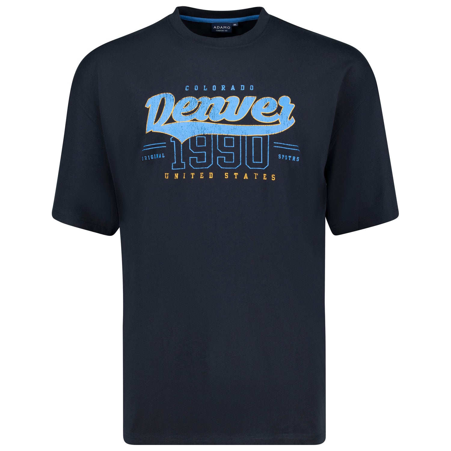 Vorderansicht ADAMO Übergrößen Herren T-Shirt COMFORT FIT mit Print, navy, kurzarm, 2XL-14XL.