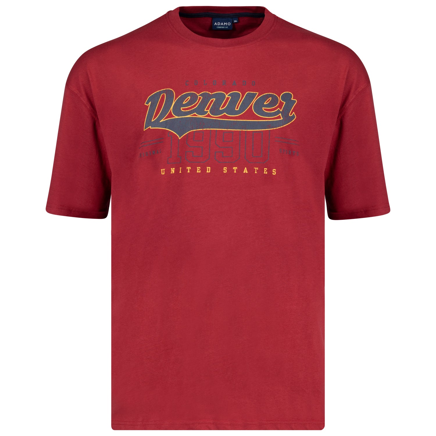 Vorderansicht ADAMO Übergrößen Herren T-Shirt COMFORT FIT mit Print, weinrot, kurzarm, 2XL-14XL.
