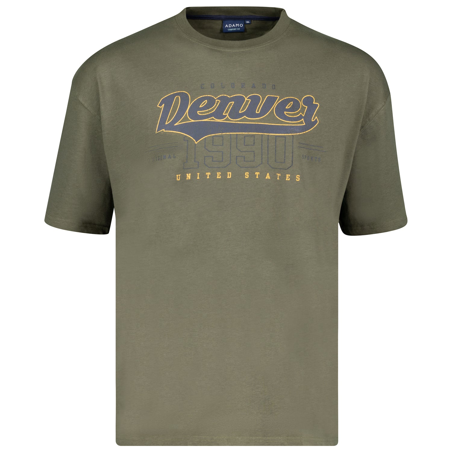 Vorderansicht ADAMO Übergrößen Herren T-Shirt COMFORT FIT mit Print, oliv, kurzarm, 2XL-14XL.