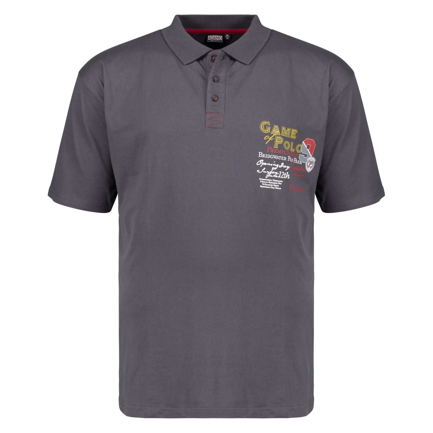 Short sleeve polo shirt with print REGULAR FIT series Perth by Adamo in grey up to oversize 12XL