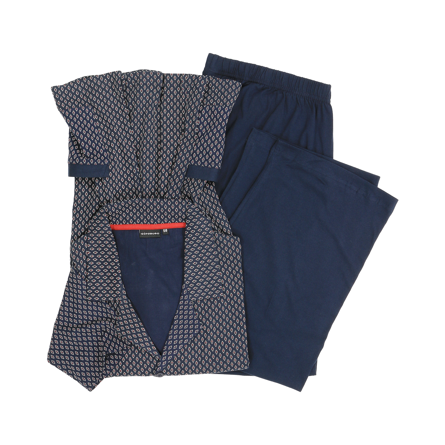 Langer Pyjama by Götzburg, navy, gemustert, erhältlich bis Übergröße 9XL