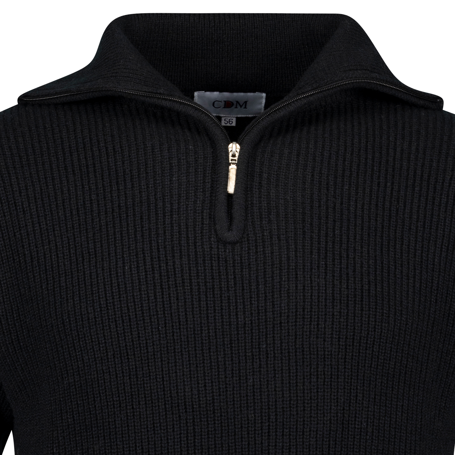 CDM Strick-Pullover mit Troyerkragen in schwarz bis Übergröße 9XL