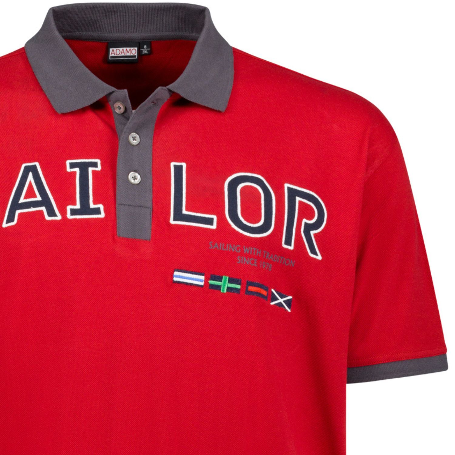 Pique Polohemd kurzärmlig mit Print und Stickerei Herren von ADAMO Serie SAILOR in rot bis Übergröße 10XL Regular Fit