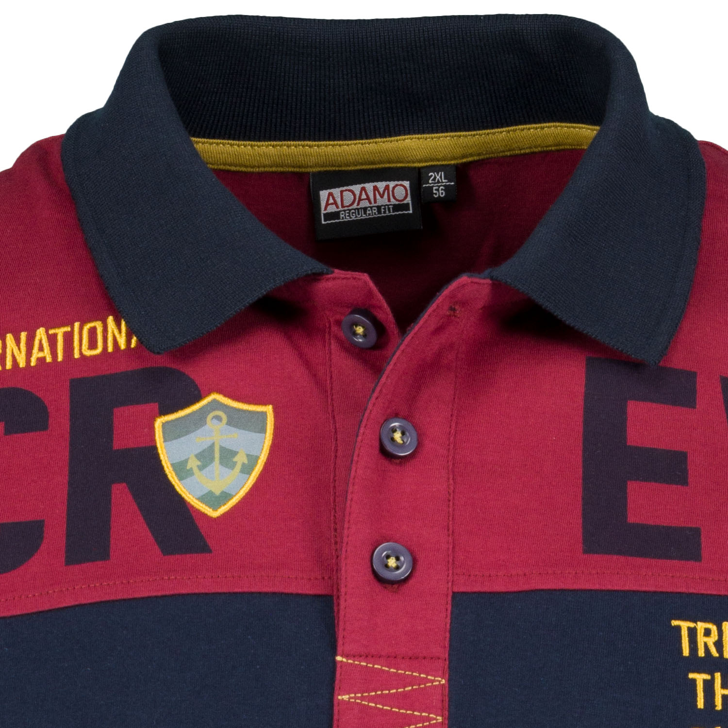 Herren Motiv Poloshirt kurzarm von ADAMO Serie "CREW" in weinrot bis Übergröße 10XL Regular Fit