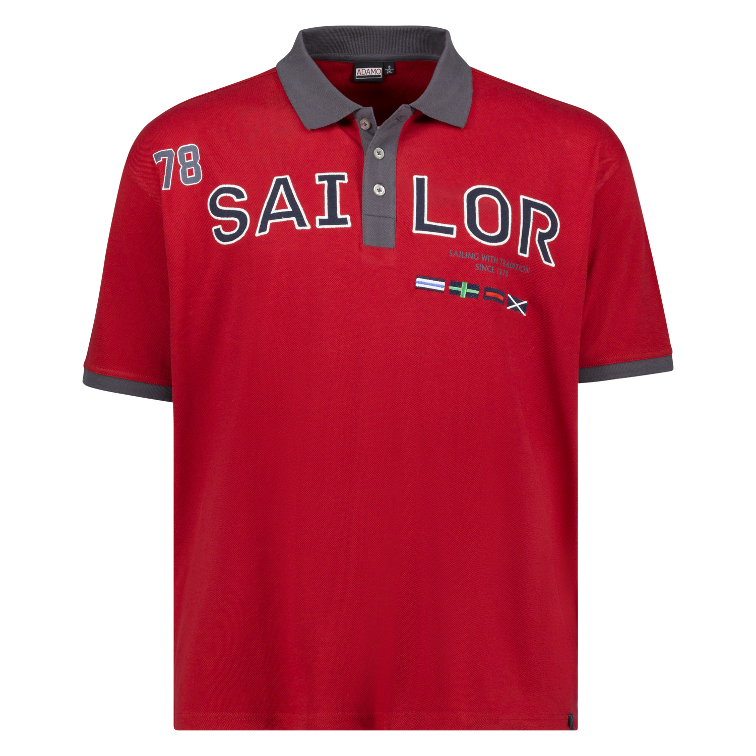 Pique Polohemd kurzärmlig mit Print und Stickerei Herren von ADAMO Serie SAILOR in rot bis Übergröße 10XL Regular Fit