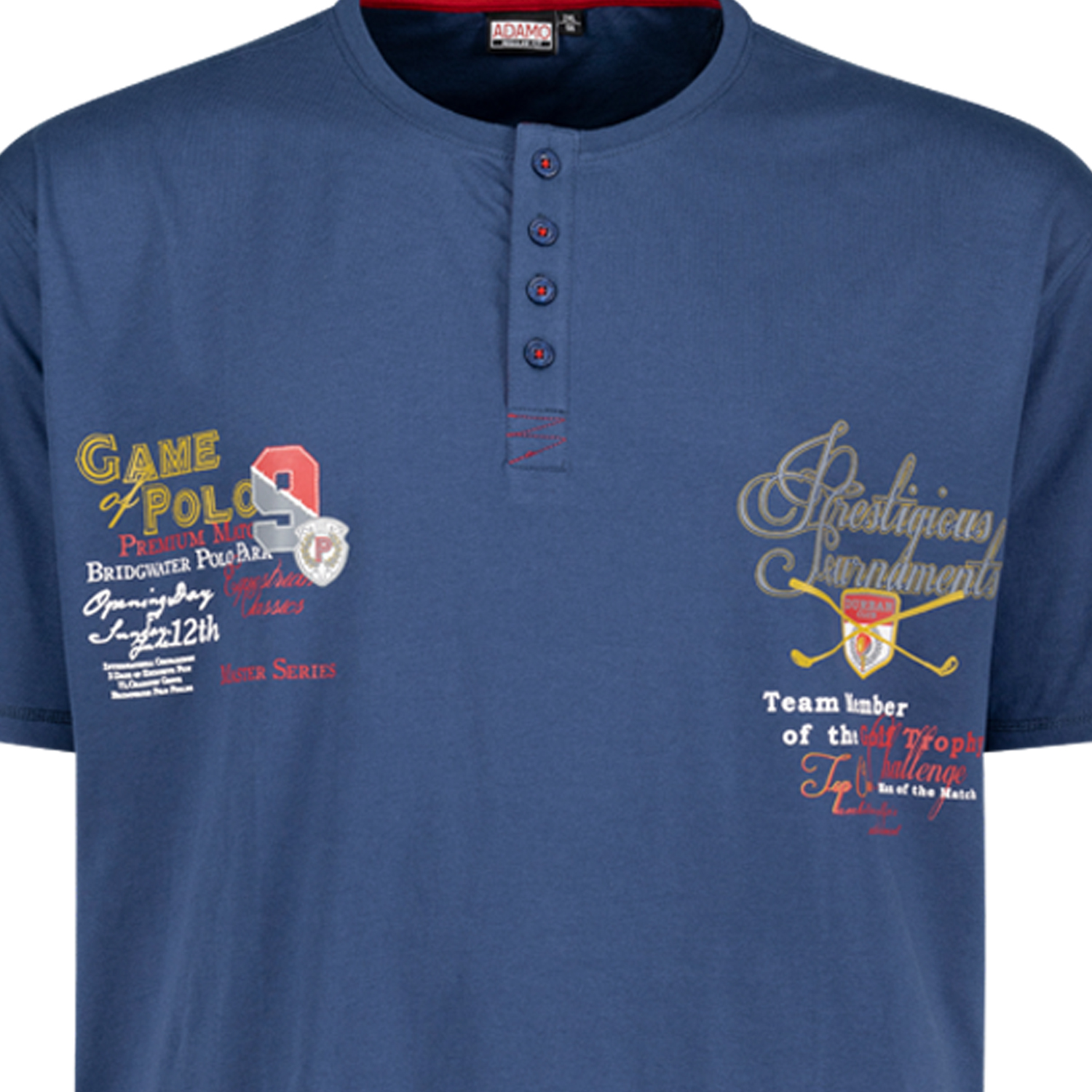Blaues Herren Serafino T-Shirt mit Print REGULAR FIT von Adamo Serie DUNDEE in Übergrößen bis 12XL
