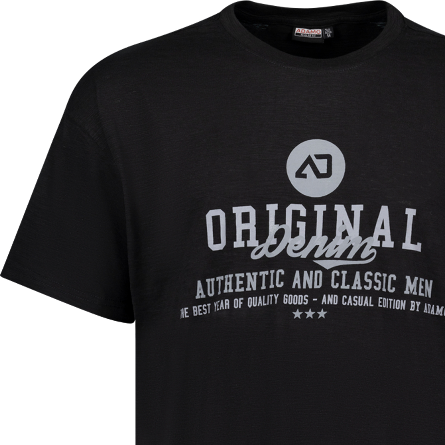 Rundhals T-Shirt bedruckt Serie Sandro in Übergrößen bis 12XL Regular Fit von ADAMO schwarz für Herren mit Slub-Effekt