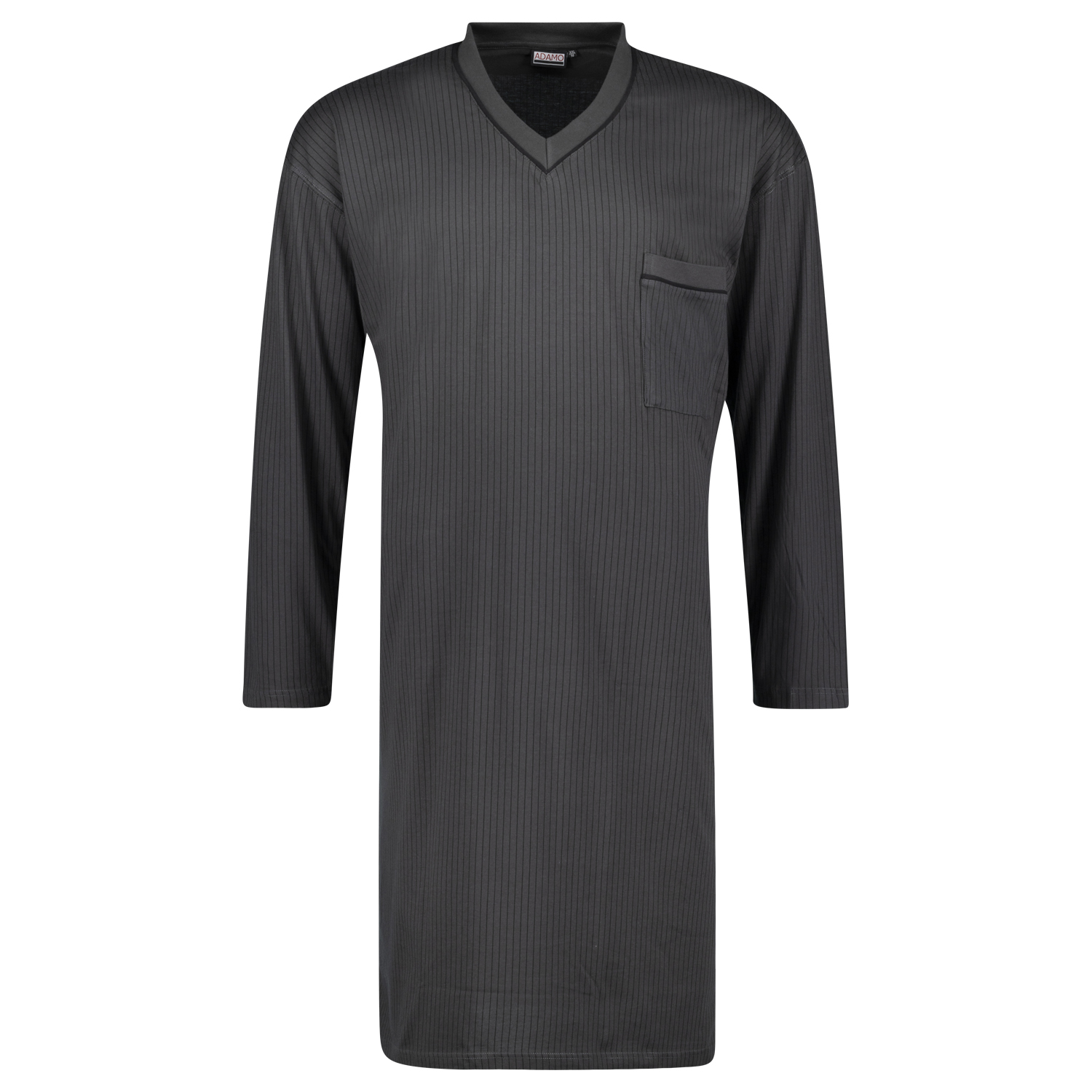 Langarm-Nachthemd von Adamo in anthrazit mit schwarzen Streifen bis Übergröße 10XL
