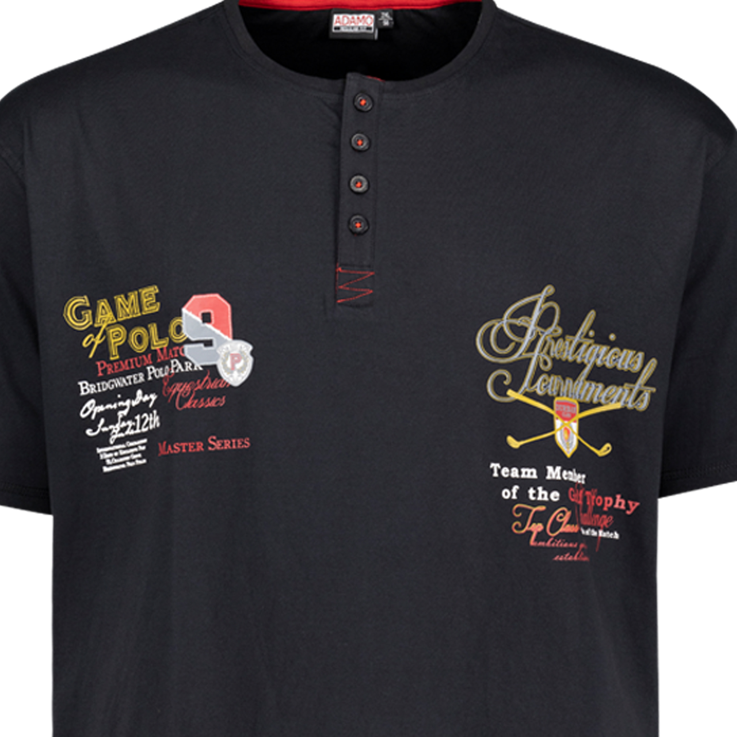 Herren Serafino T-Shirt schwarz mit Print REGULAR FIT von Adamo Serie DUNDEE in Übergrößen bis 12XL