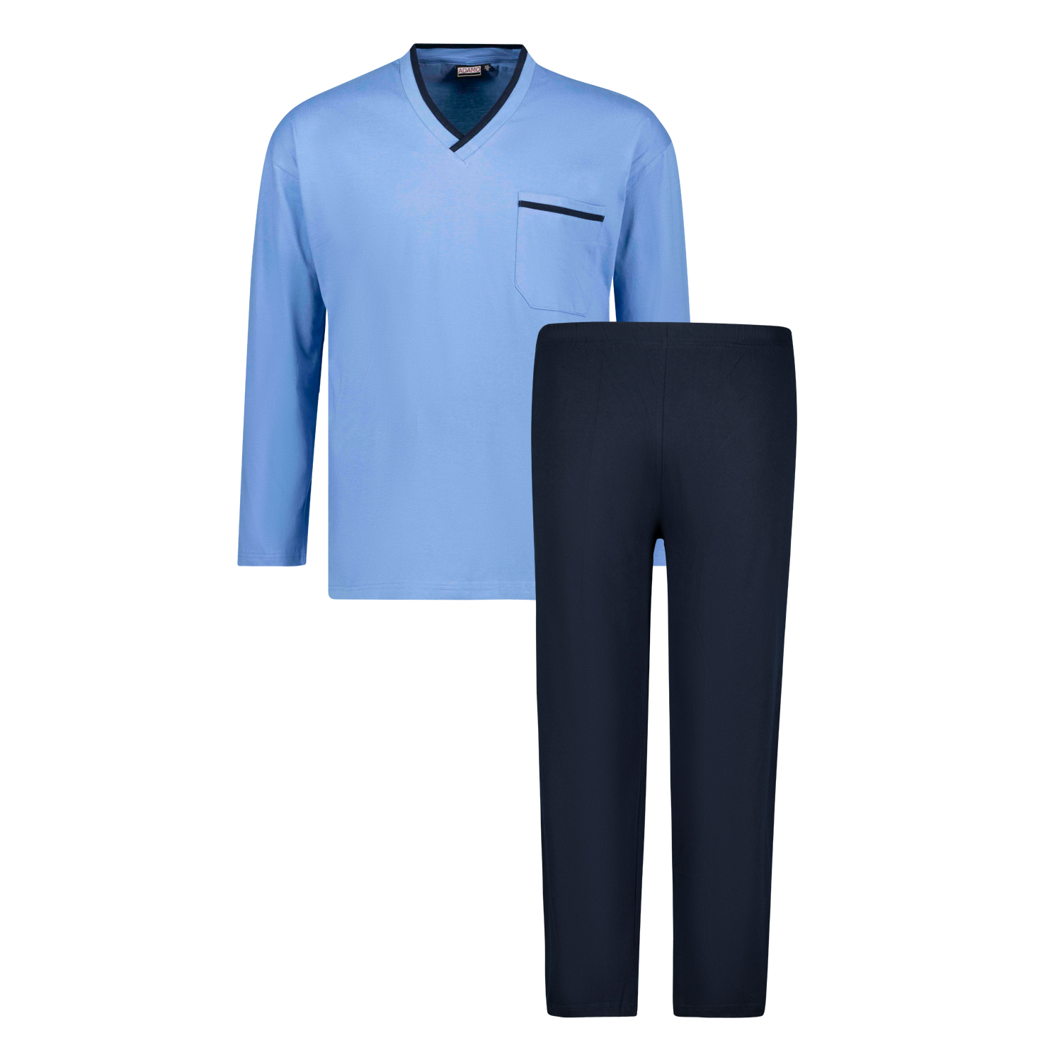 Langer Herren Schlafanzug in hellblau von Adamo in Übergrößen bis 10XL und in Langgrößen bis 122