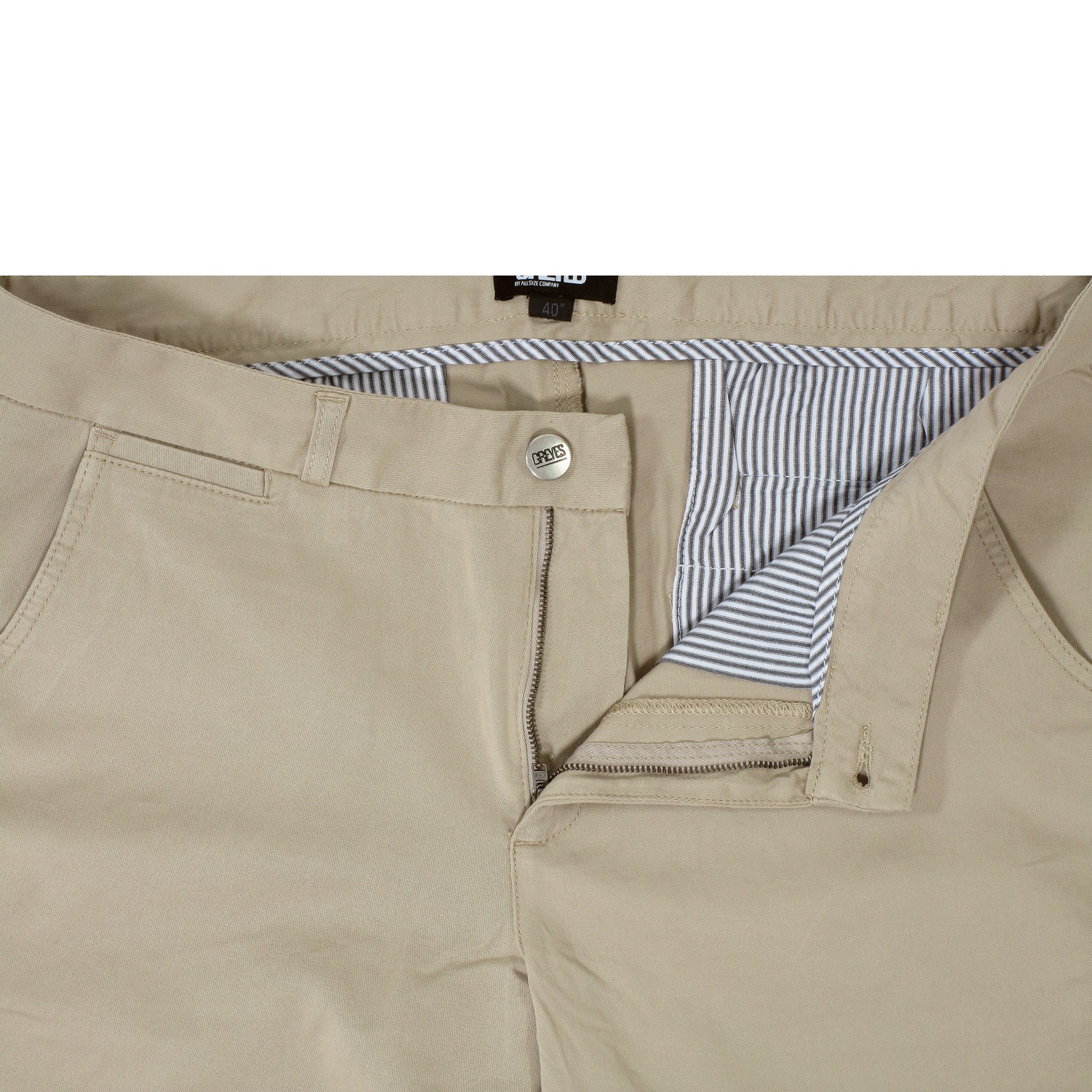 Beige stretch chino trousers by Greyes in plus sizes up to 64
