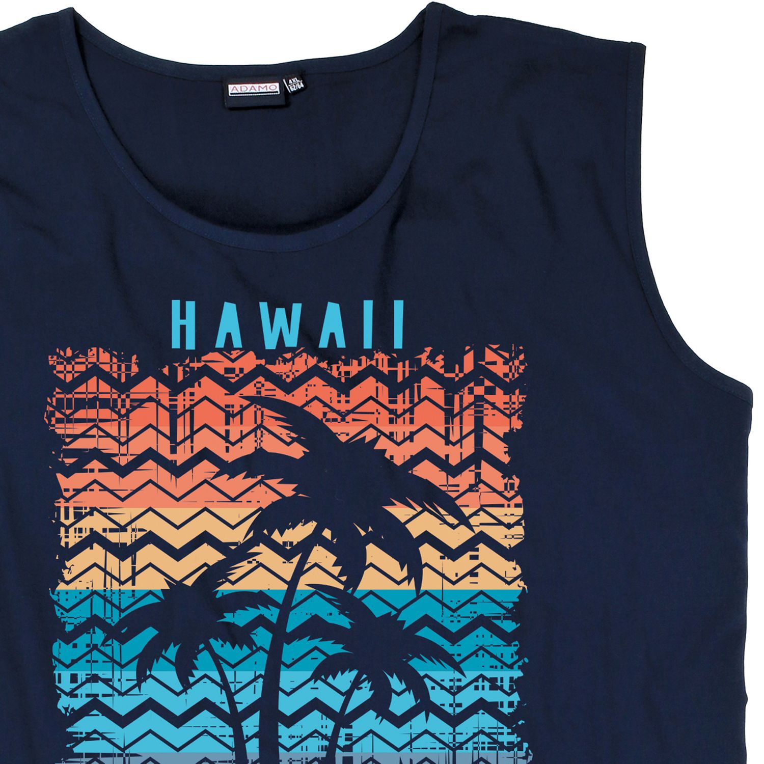 Printed muscle shirt from ADAMO in navy in sizes 2XL-12XL series "Hawaii"