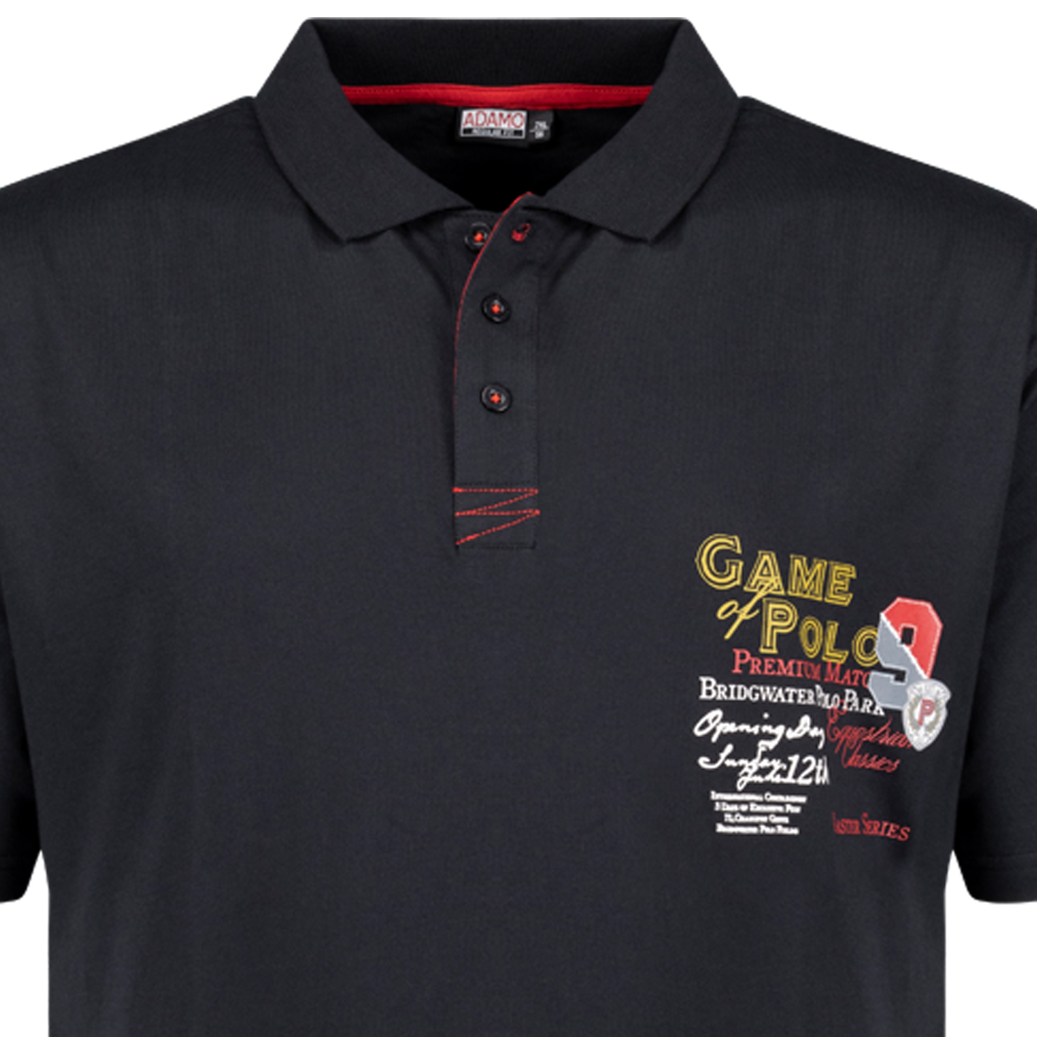 Short sleeve polo shirt with print REGULAR FIT series Perth by Adamo in black up to oversize 12XL