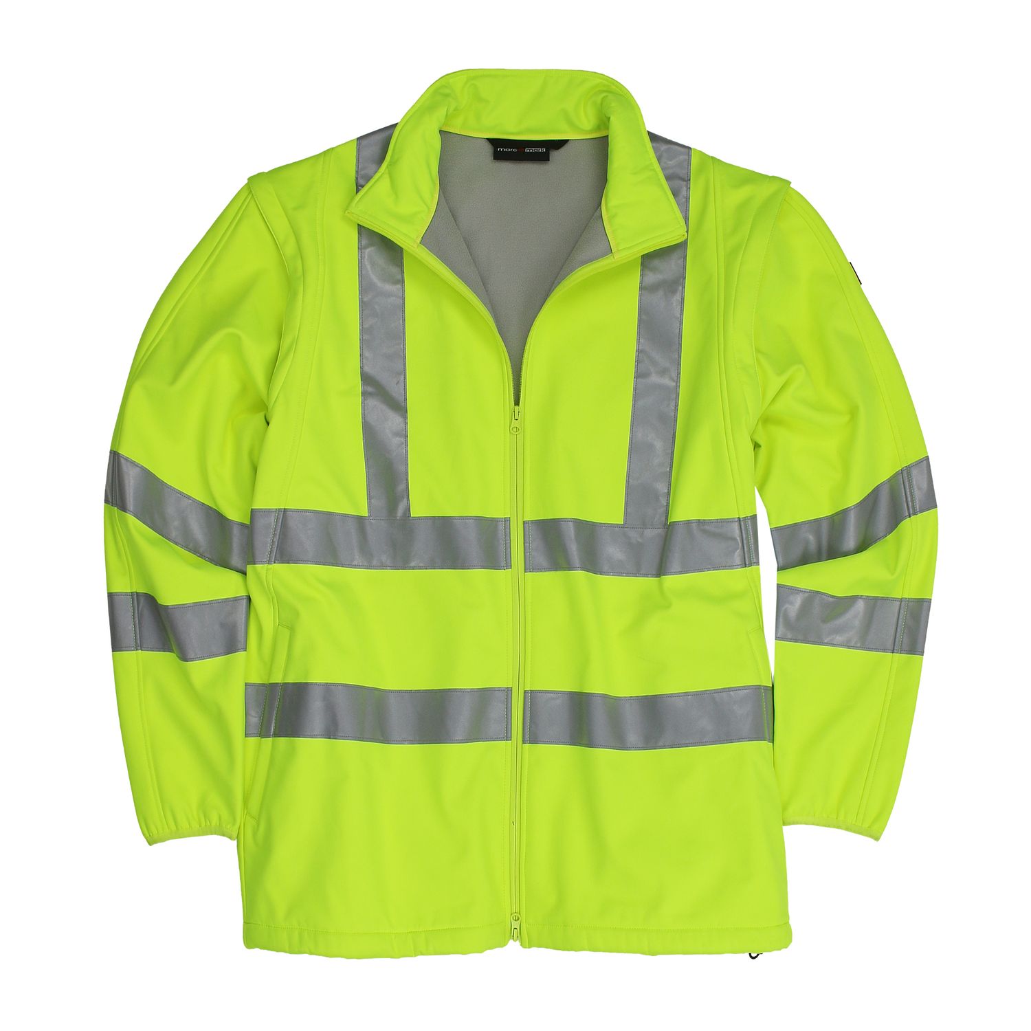 Working softshell jacket/ vest in neon yellow by marc&mark in extra large sizes up to 10XL /  high visibility