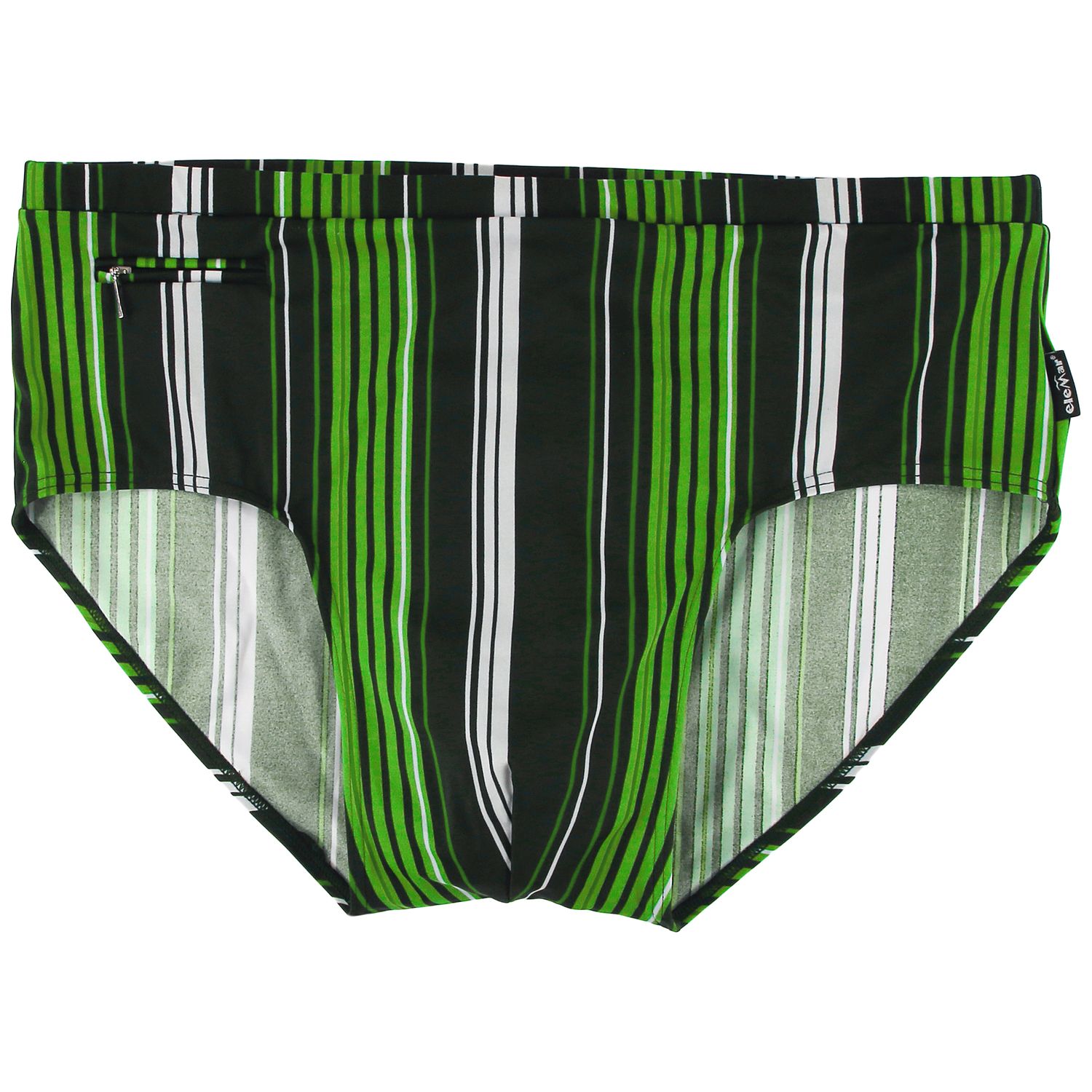 Männer Badeslip Badehose Schwimmhose von elemar in großen Größen bis 10XL in schwarz-grün-weiß-gestreift