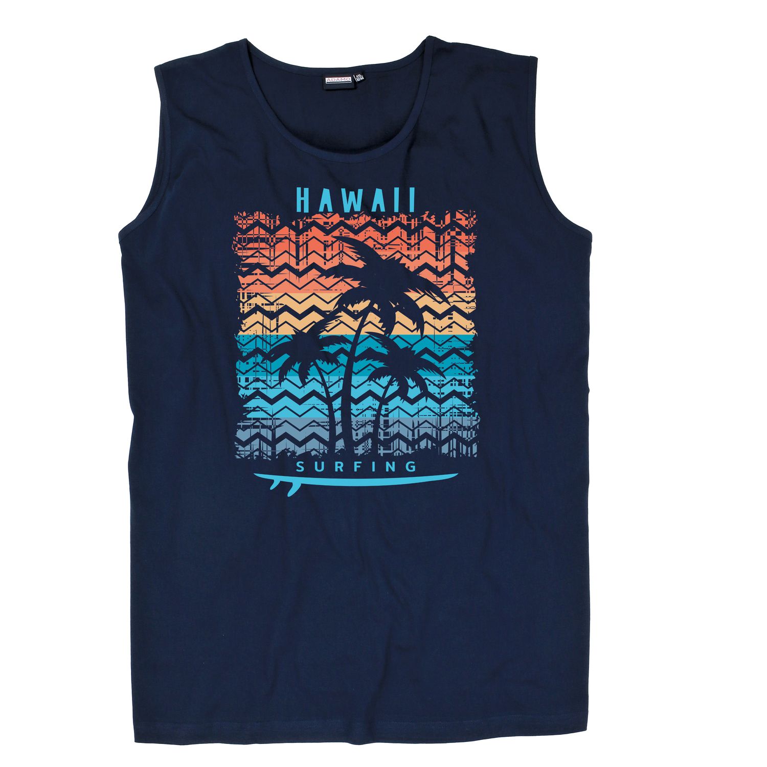 Printed muscle shirt from ADAMO in navy in sizes 2XL-12XL series "Hawaii"