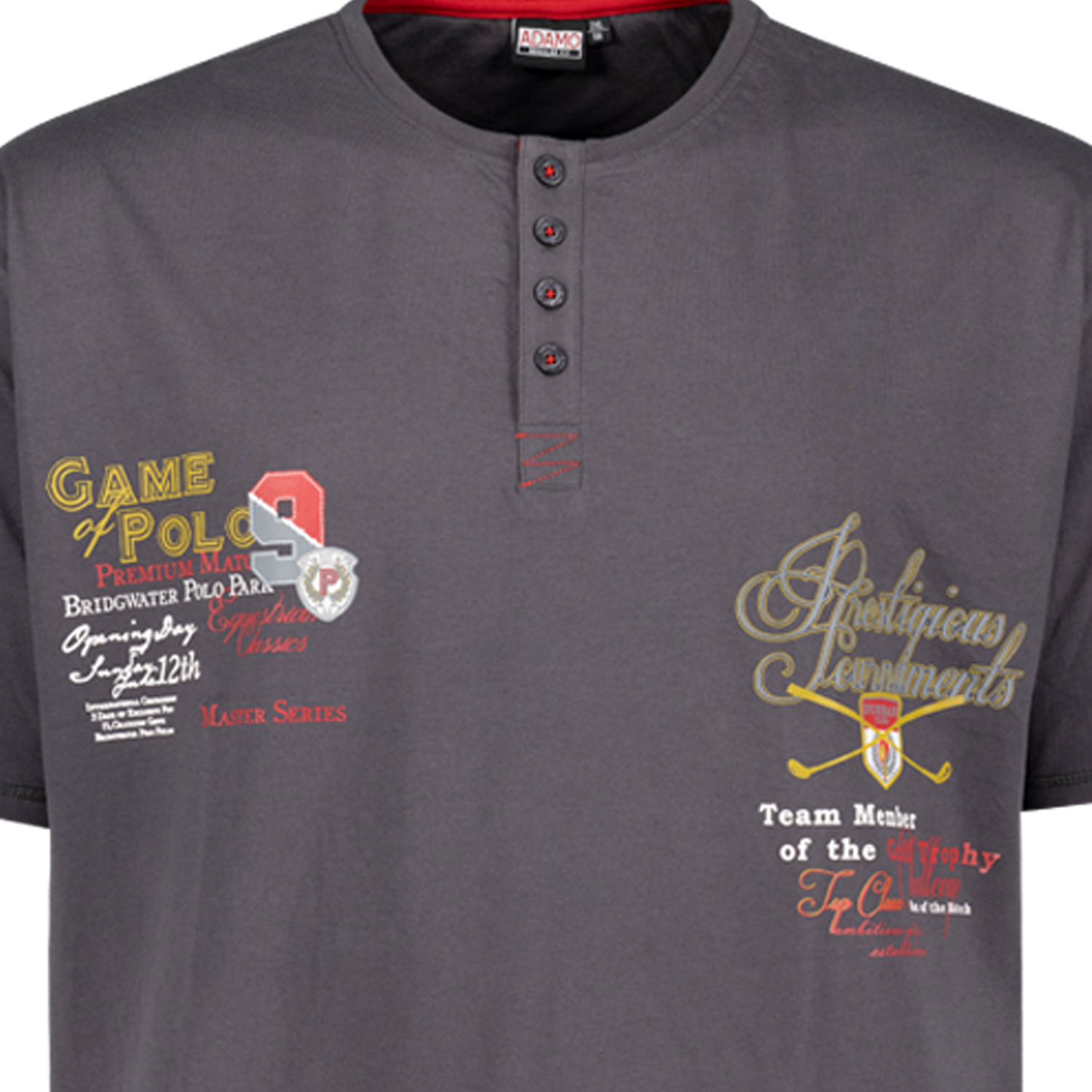Graues Herren Serafino T-Shirt mit Print REGULAR FIT von Adamo Serie DUNDEE in Übergrößen bis 12XL