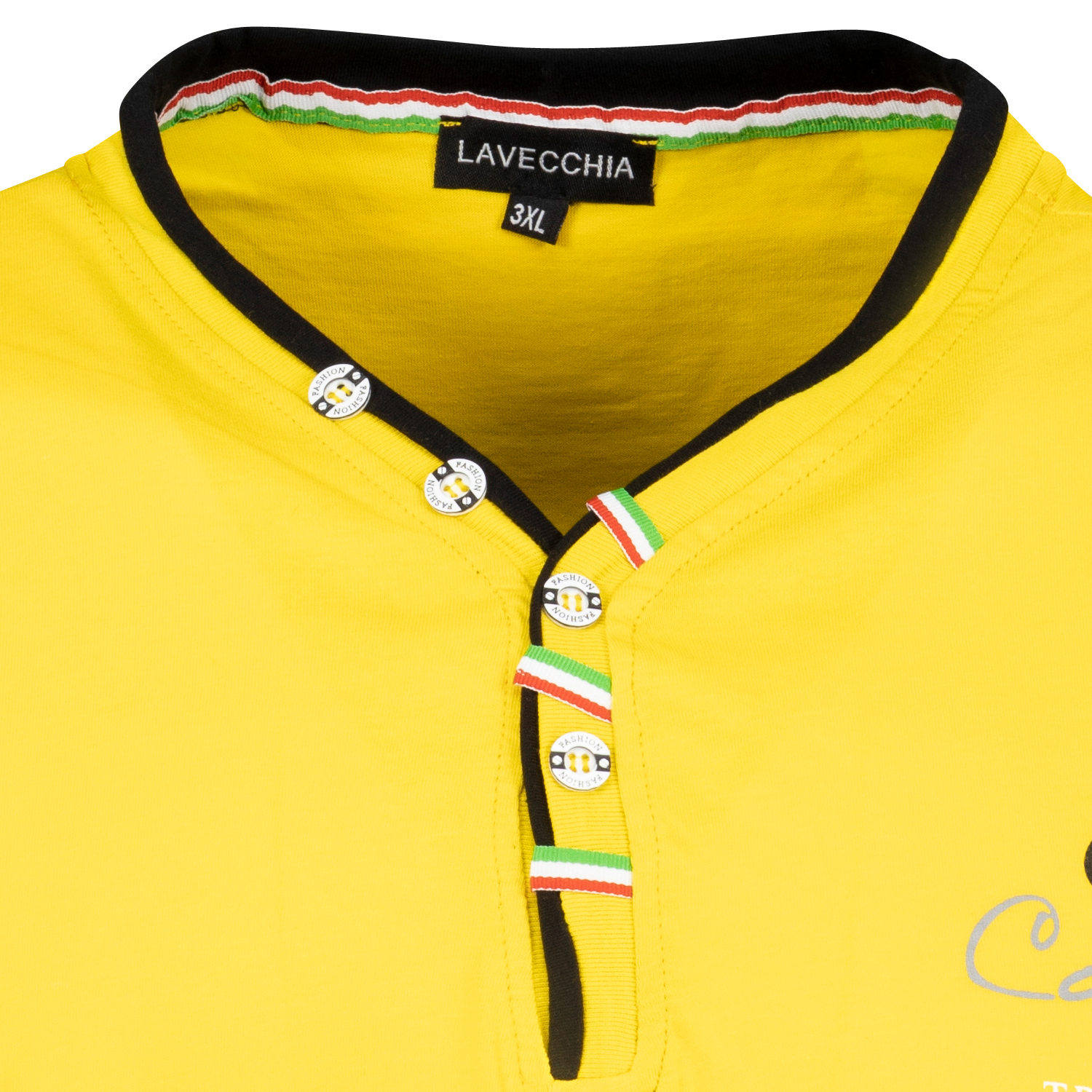 Kurzarm Shirt von Lavecchia in Übergrößen 3XL - 8XL gelb mit Brustaufdruck