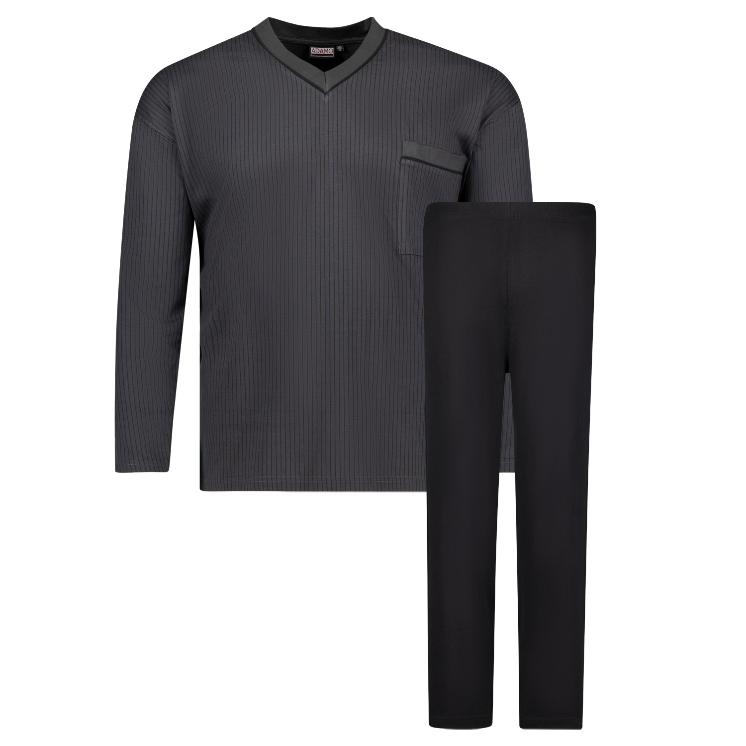 Übergrößen langarm Schlafanzug in grau der Firma Adamo von 2XL bis 10XL