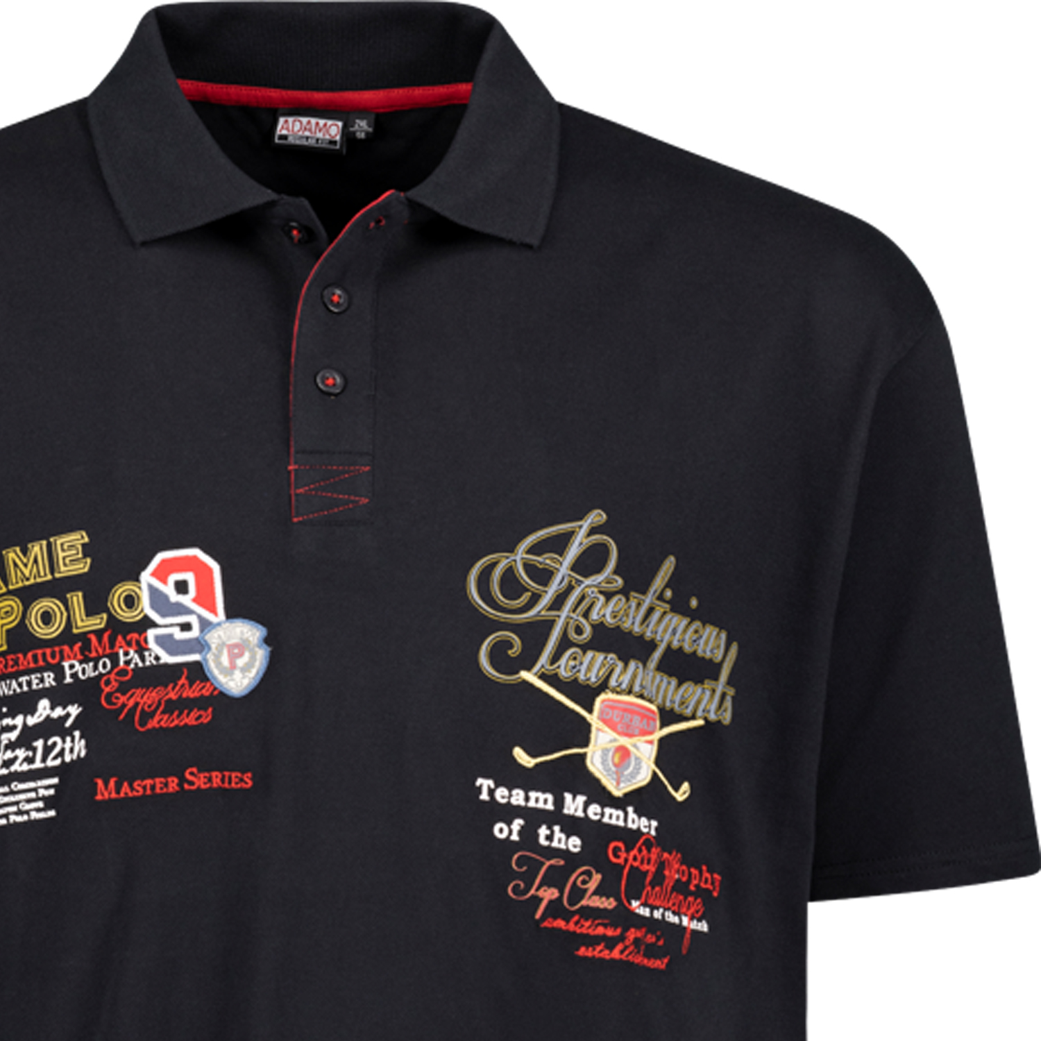 Herren Pique Polohemd mit Print und Stickerei kurzärmlig von ADAMO Modell Durban in schwarz bis Übergröße 12XL Regular Fit