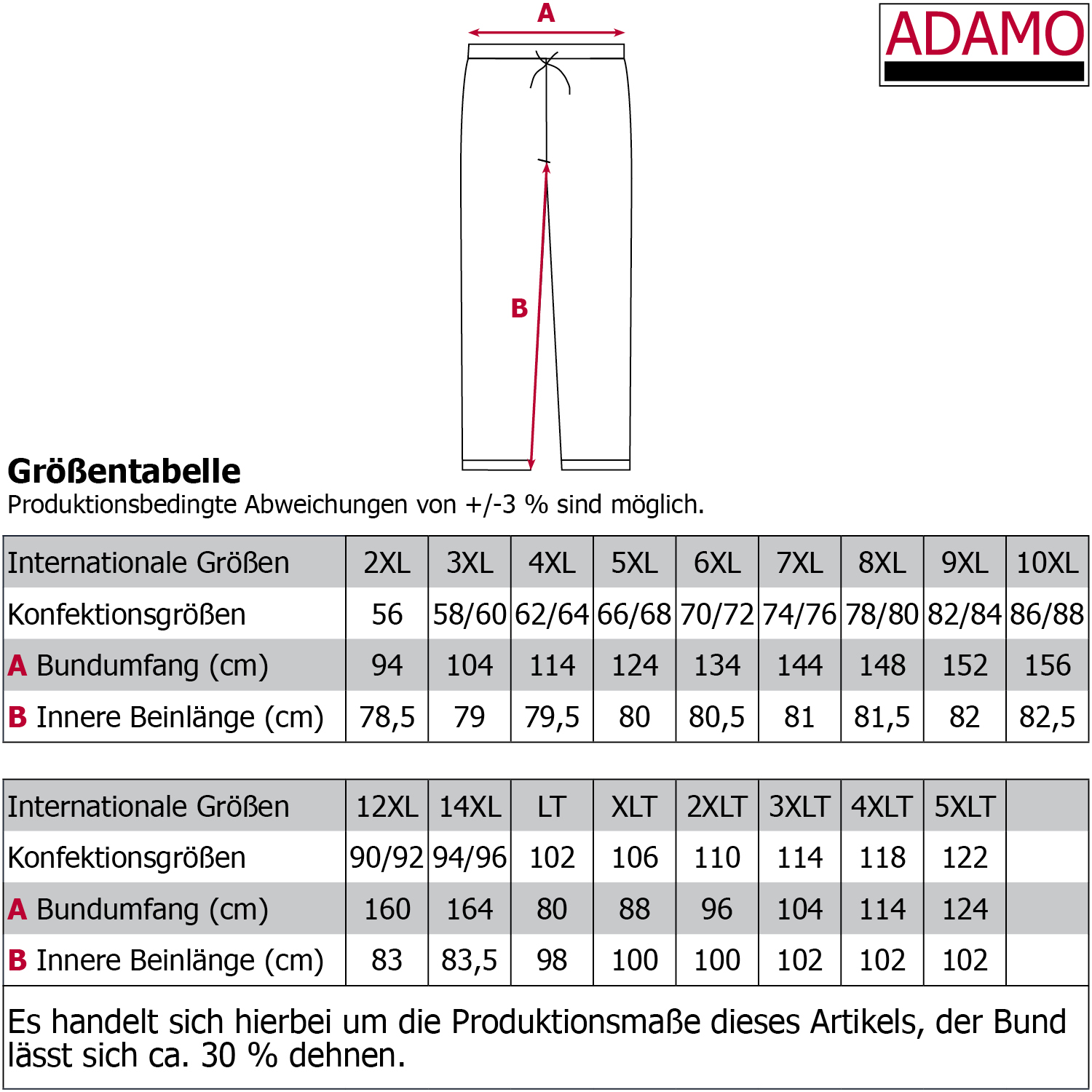 Herren Jogginghose lang von Adamo Serie Markus in großen Größen bis 14XL und in Langgrößen bis 122