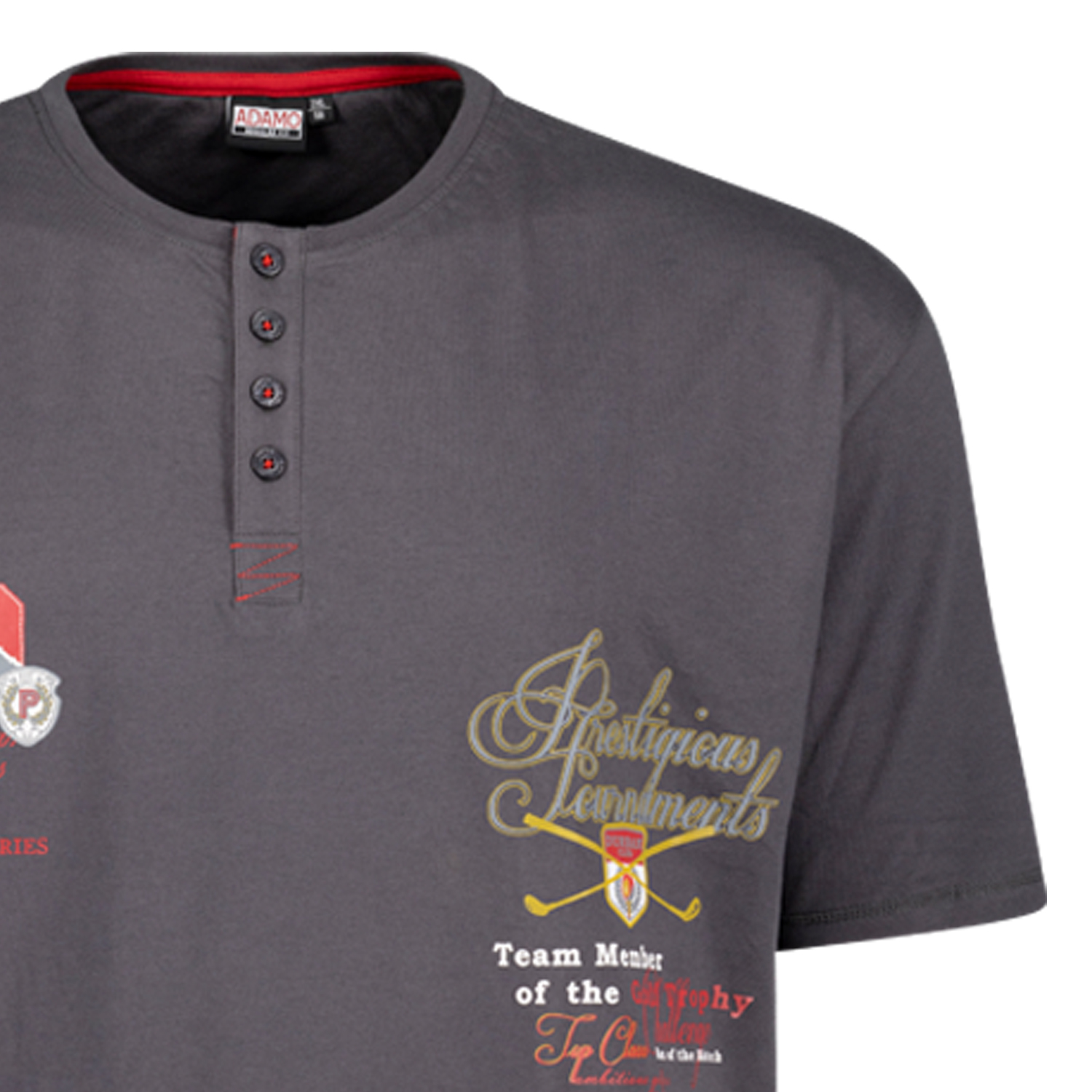 Graues Herren Serafino T-Shirt mit Print REGULAR FIT von Adamo Serie DUNDEE in Übergrößen bis 12XL