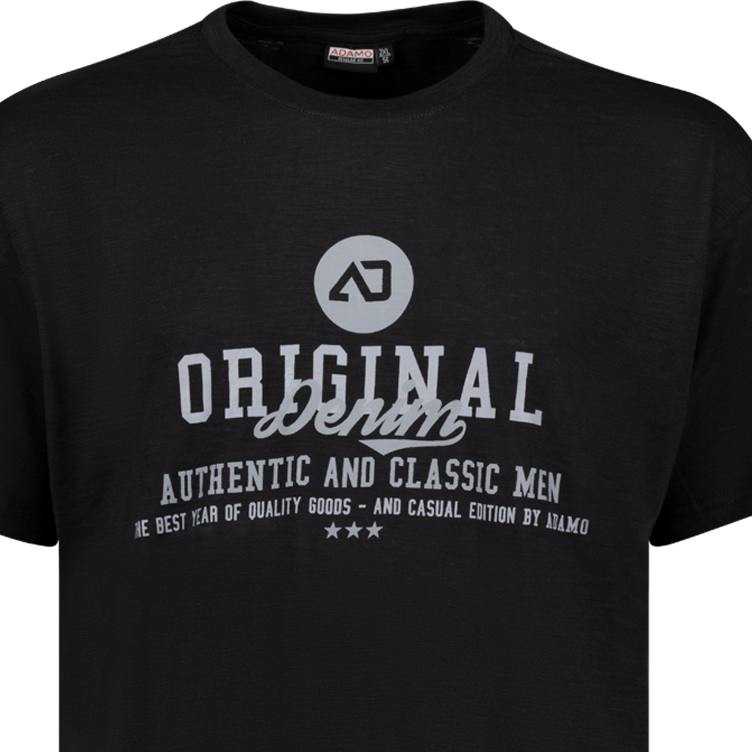 Rundhals T-Shirt bedruckt Serie Sandro in Übergrößen bis 12XL Regular Fit von ADAMO schwarz für Herren mit Slub-Effekt
