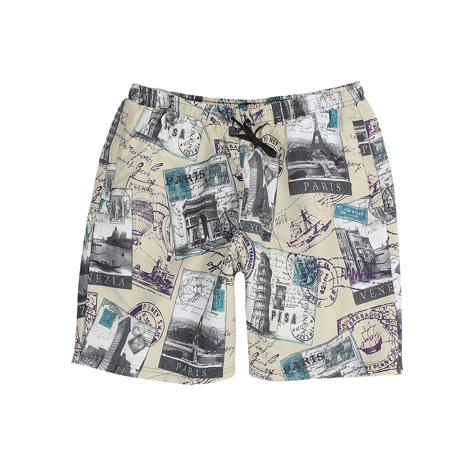 Swimming trunks in beige with paris-print by Abraxas up to oversize 10XL