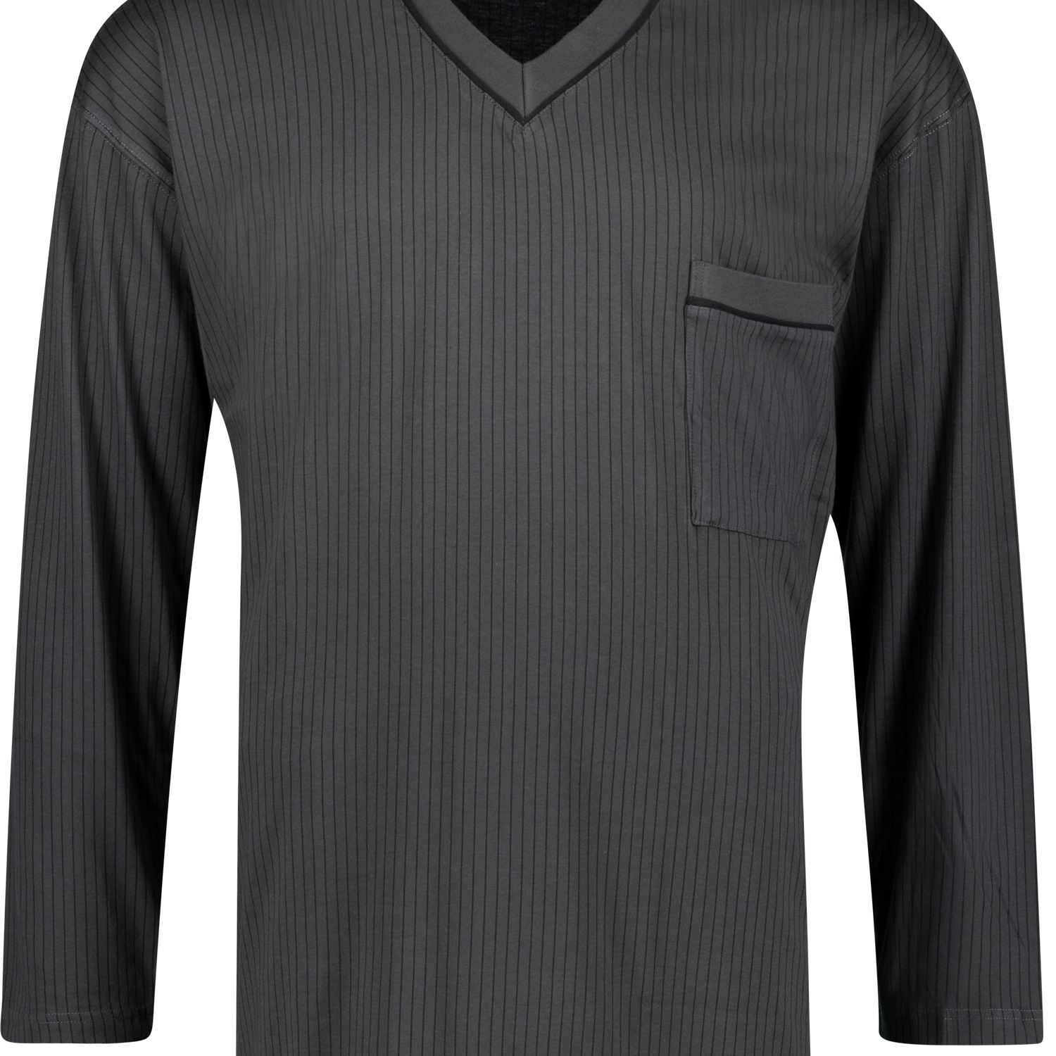 Langarm-Nachthemd von Adamo in anthrazit mit schwarzen Streifen bis Übergröße 10XL