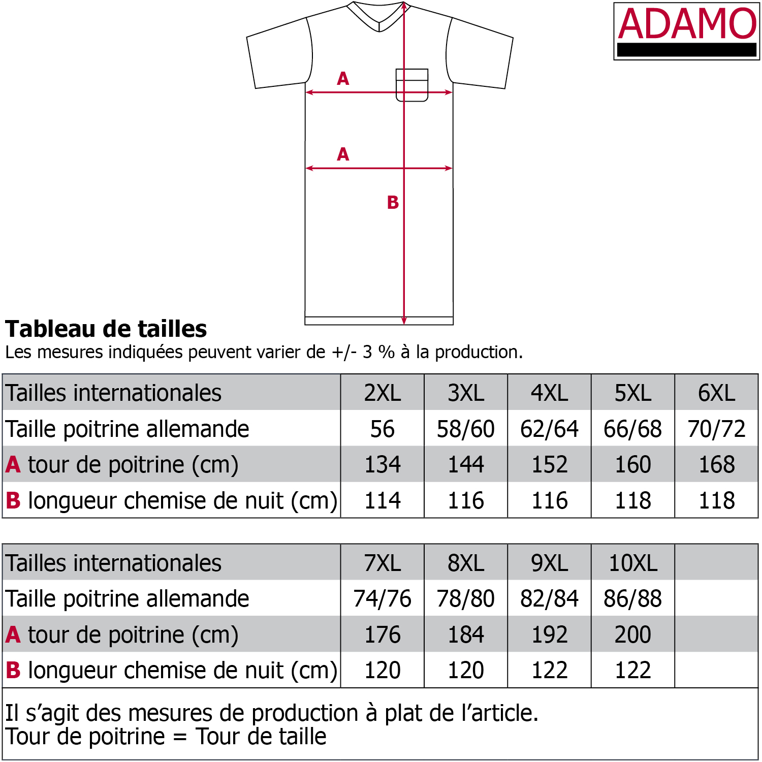 Nachthemd von Adamo Serie Bert in Übergrößen 2XL - 10XL für Herren kurzarm